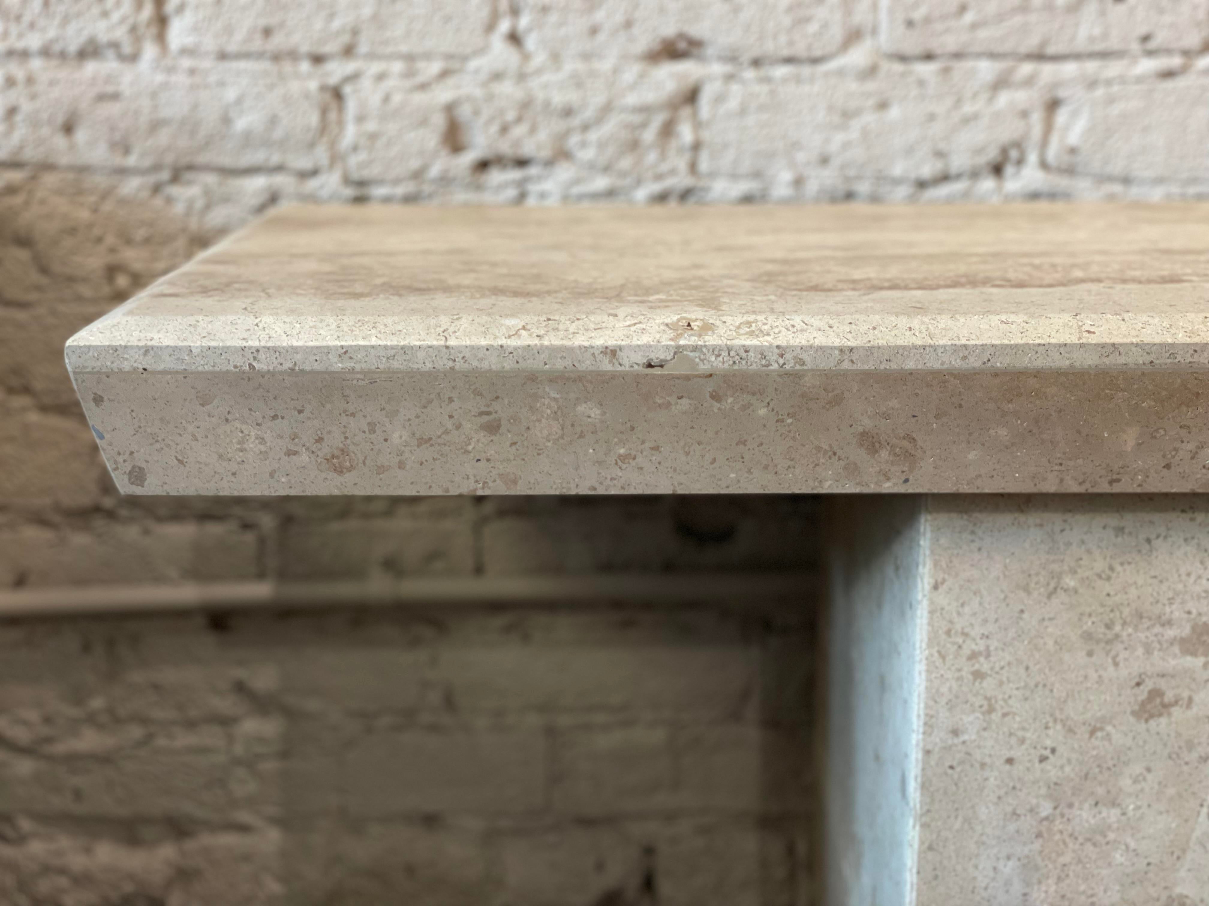 1980s Travertine Postmodern Vintage Angled Edge Console Sofa Table
