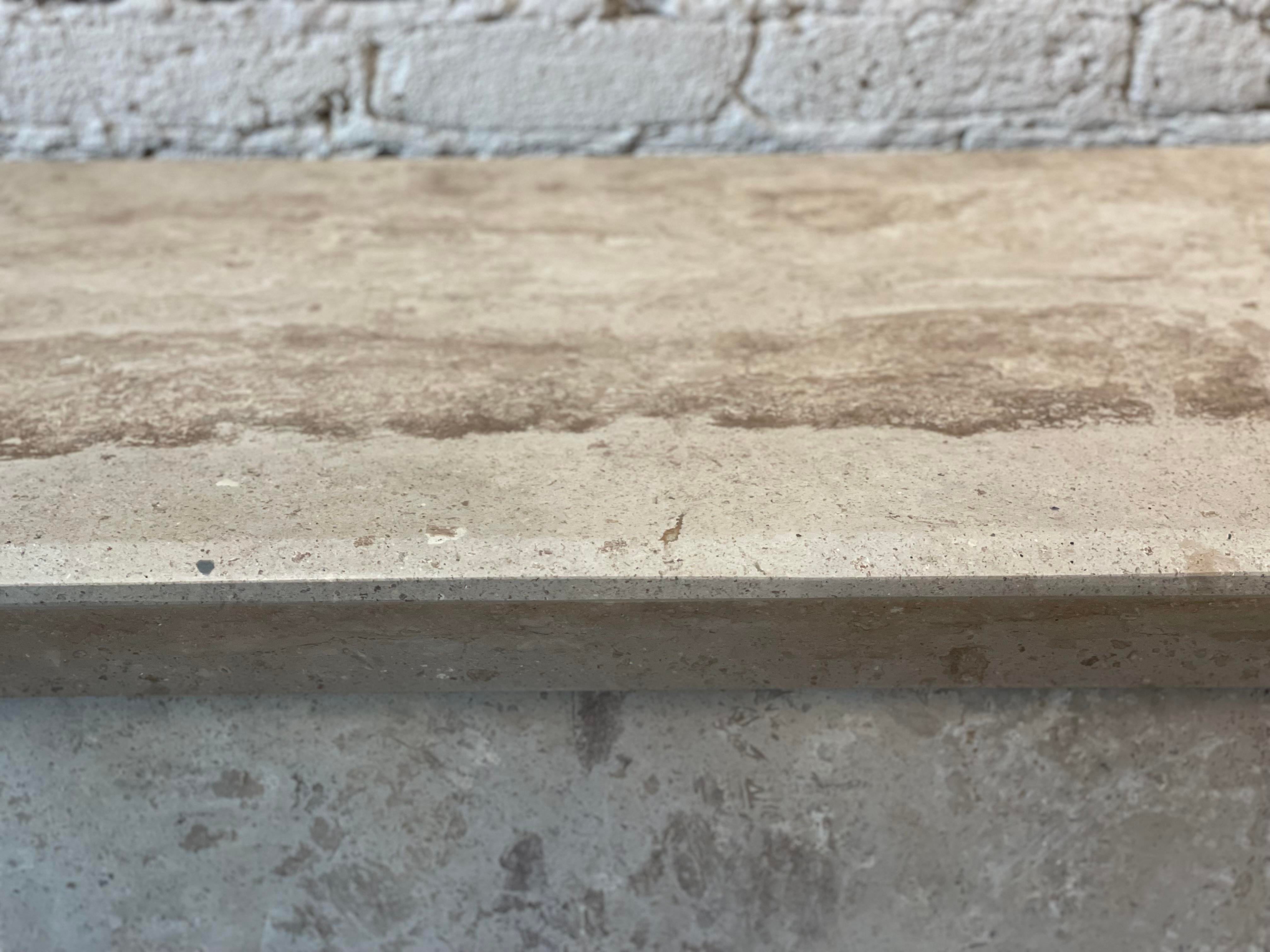 1980s Travertine Postmodern Vintage Angled Edge Console Sofa Table