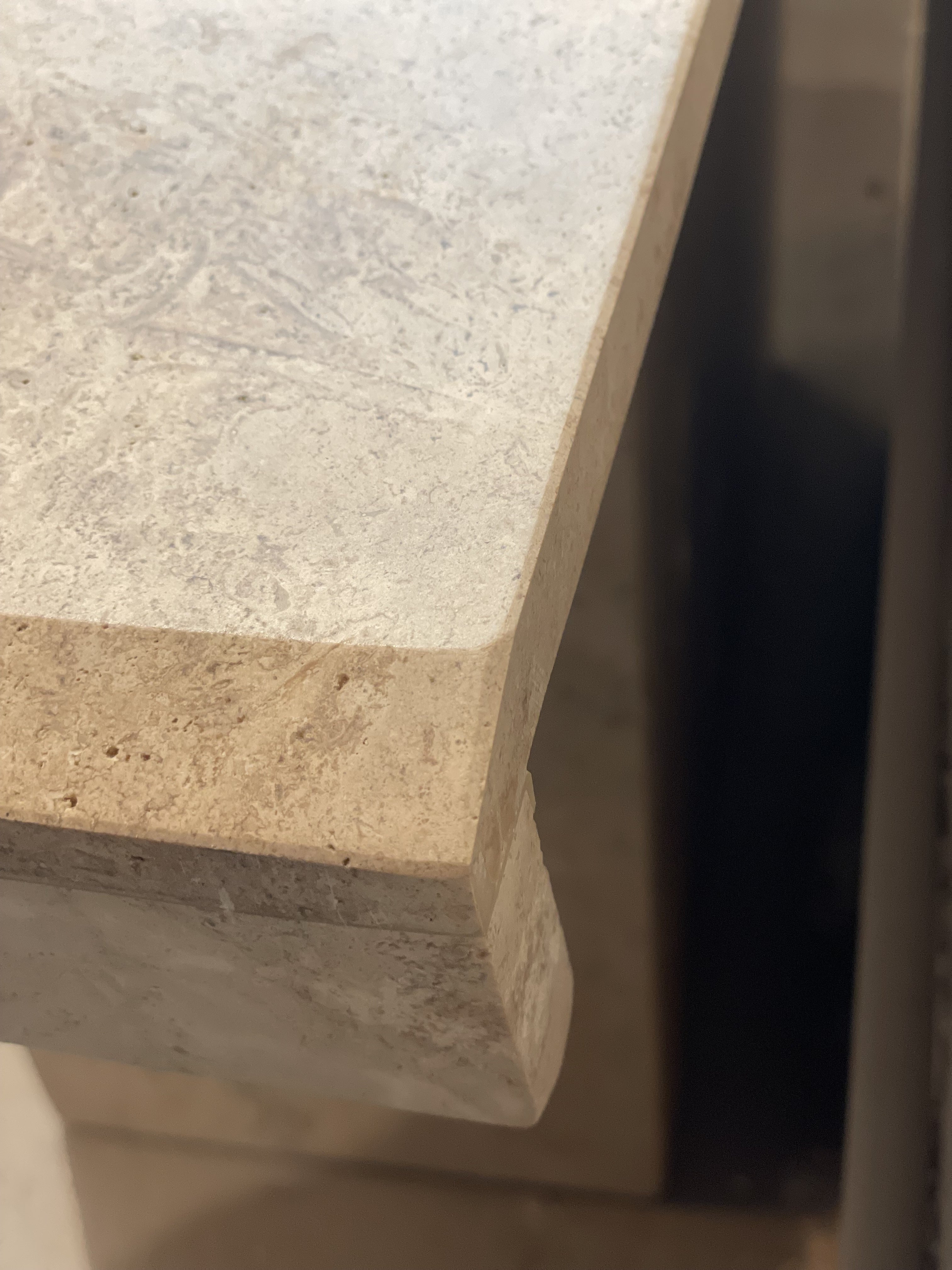 1980s Travertine Postmodern Vintage Angled Edge Console Sofa Table