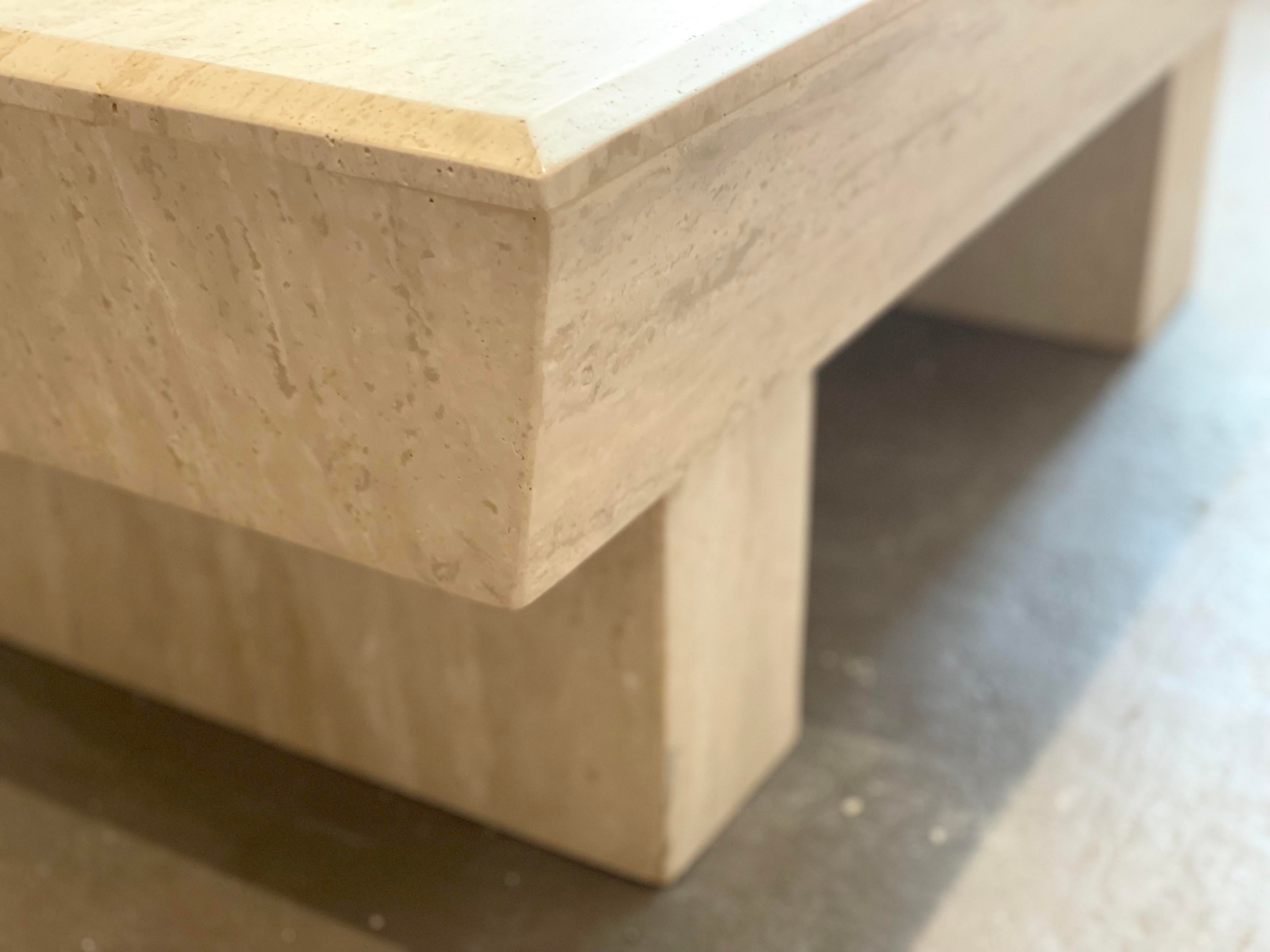 1980s Travertine Postmodern Vintage Coffee Table With Angled Edge