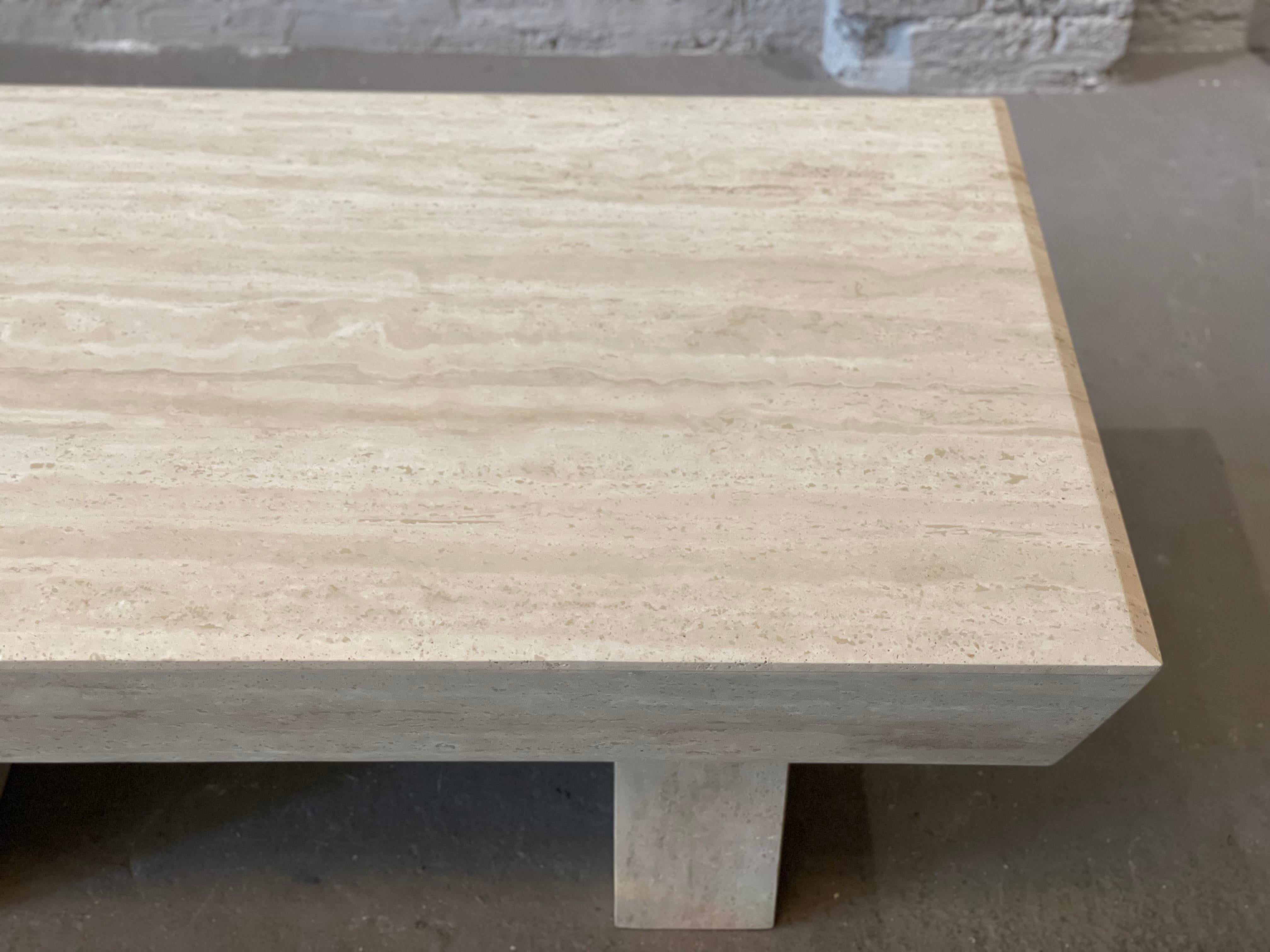 1980s Travertine Postmodern Vintage Coffee Table With Angled Edge