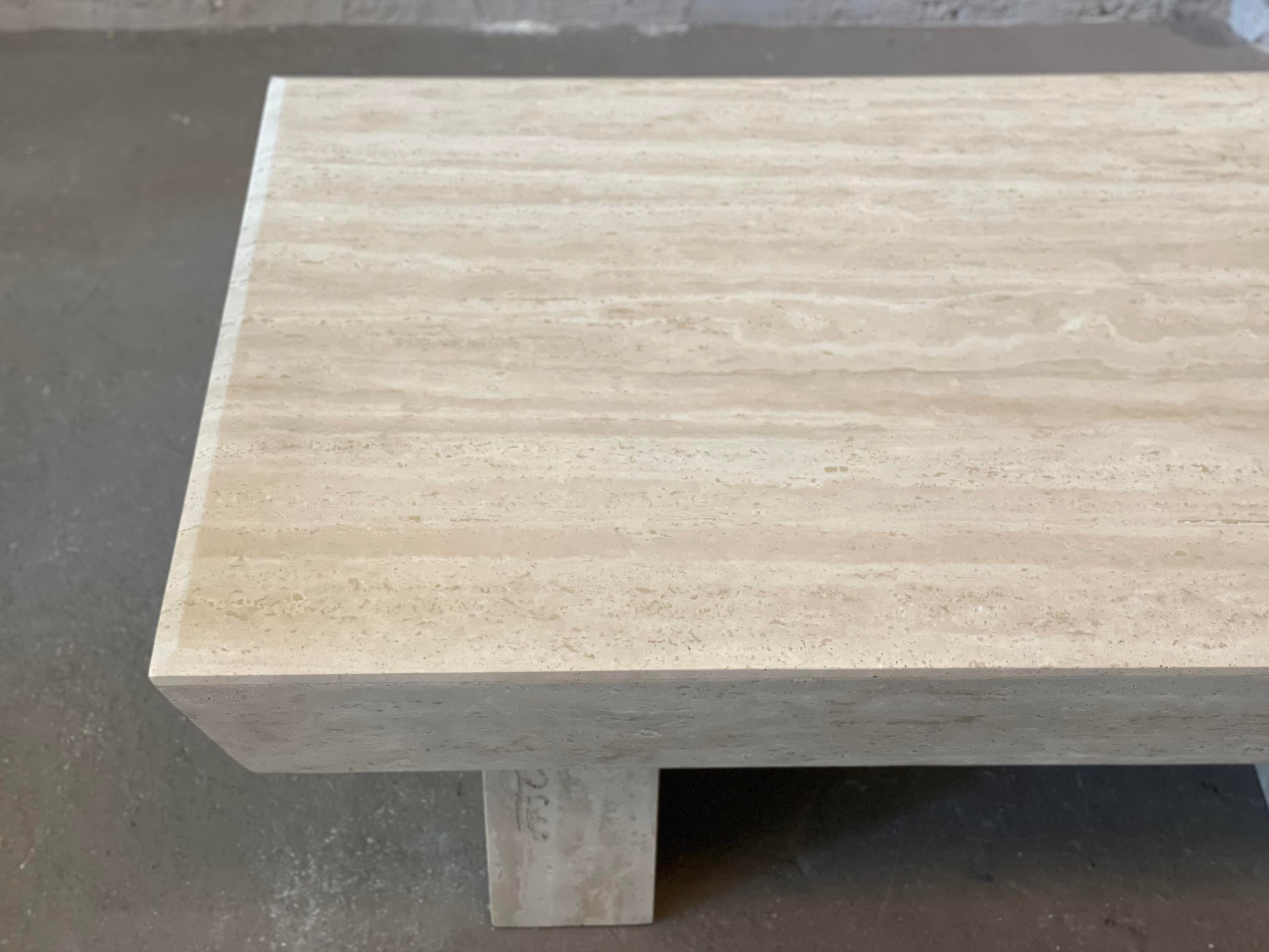 1980s Travertine Postmodern Vintage Coffee Table With Angled Edge
