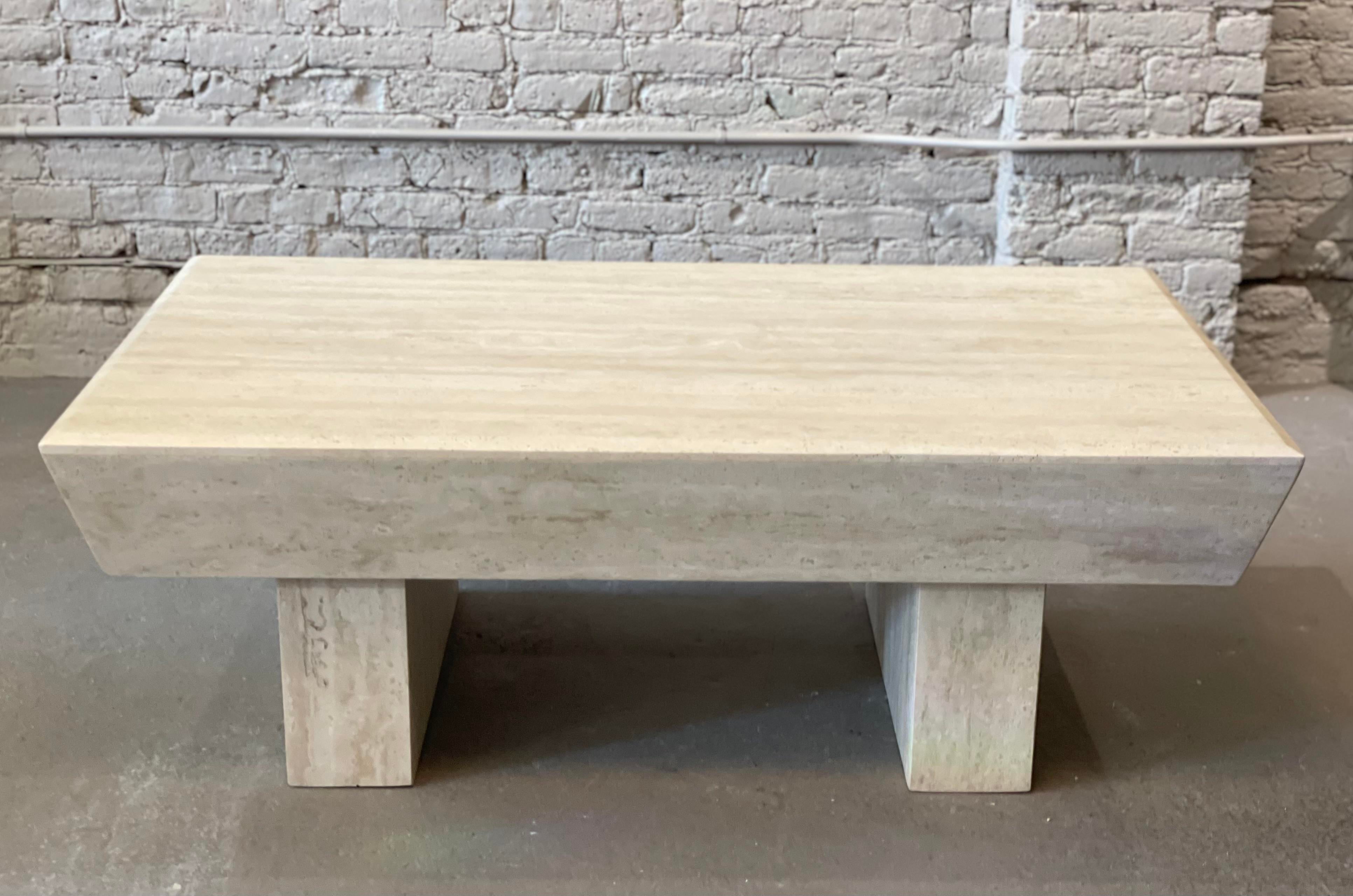 1980s Travertine Postmodern Vintage Coffee Table With Angled Edge