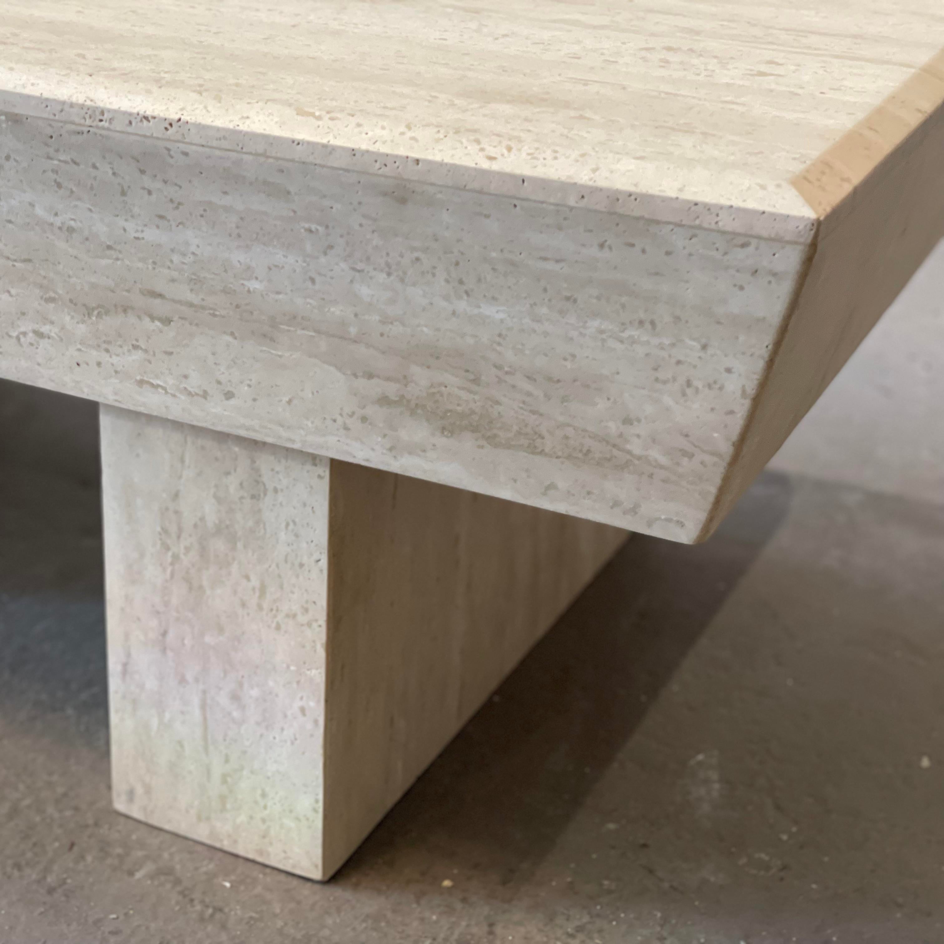 1980s Travertine Postmodern Vintage Coffee Table With Angled Edge