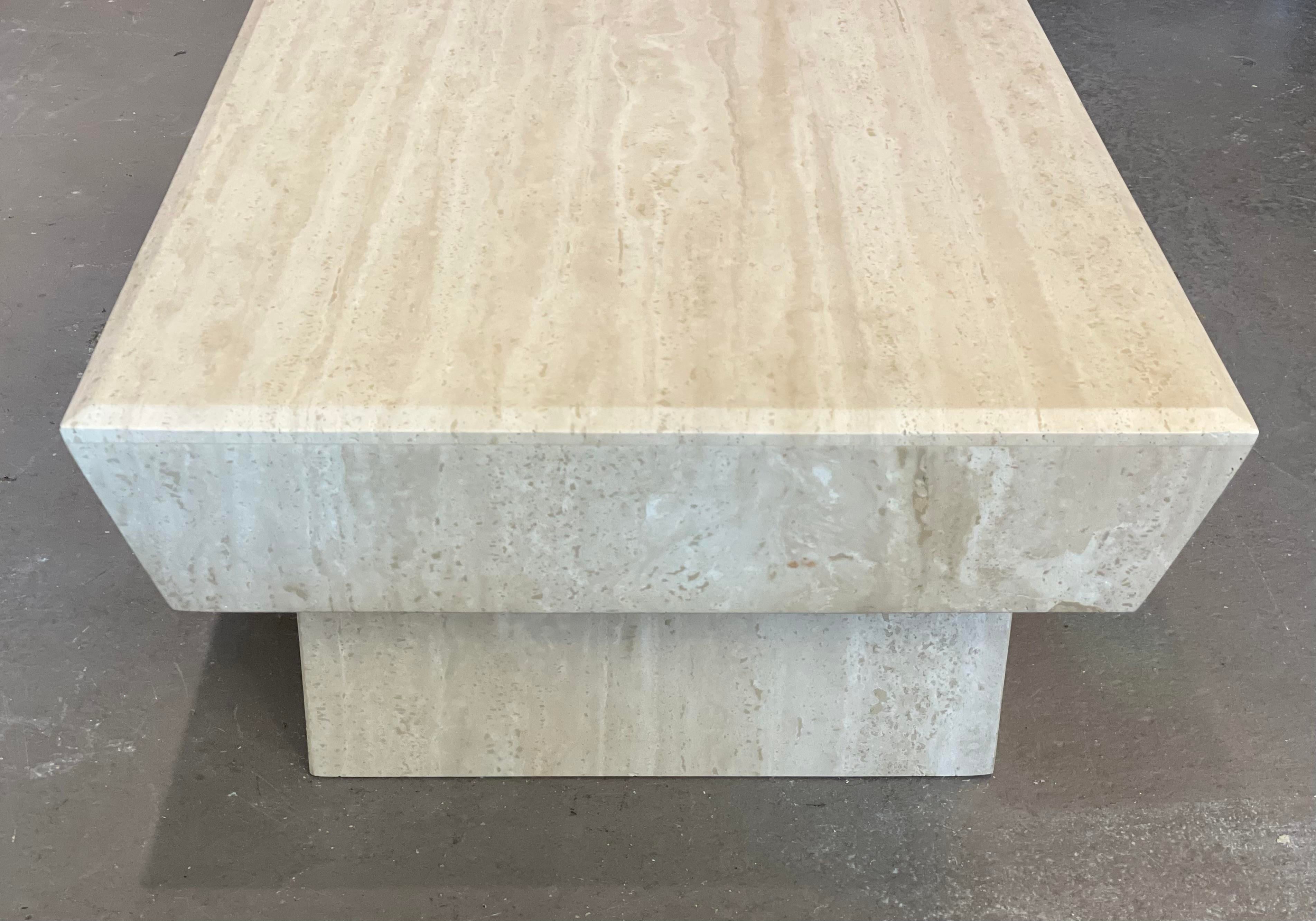 1980s Travertine Postmodern Vintage Coffee Table With Angled Edge