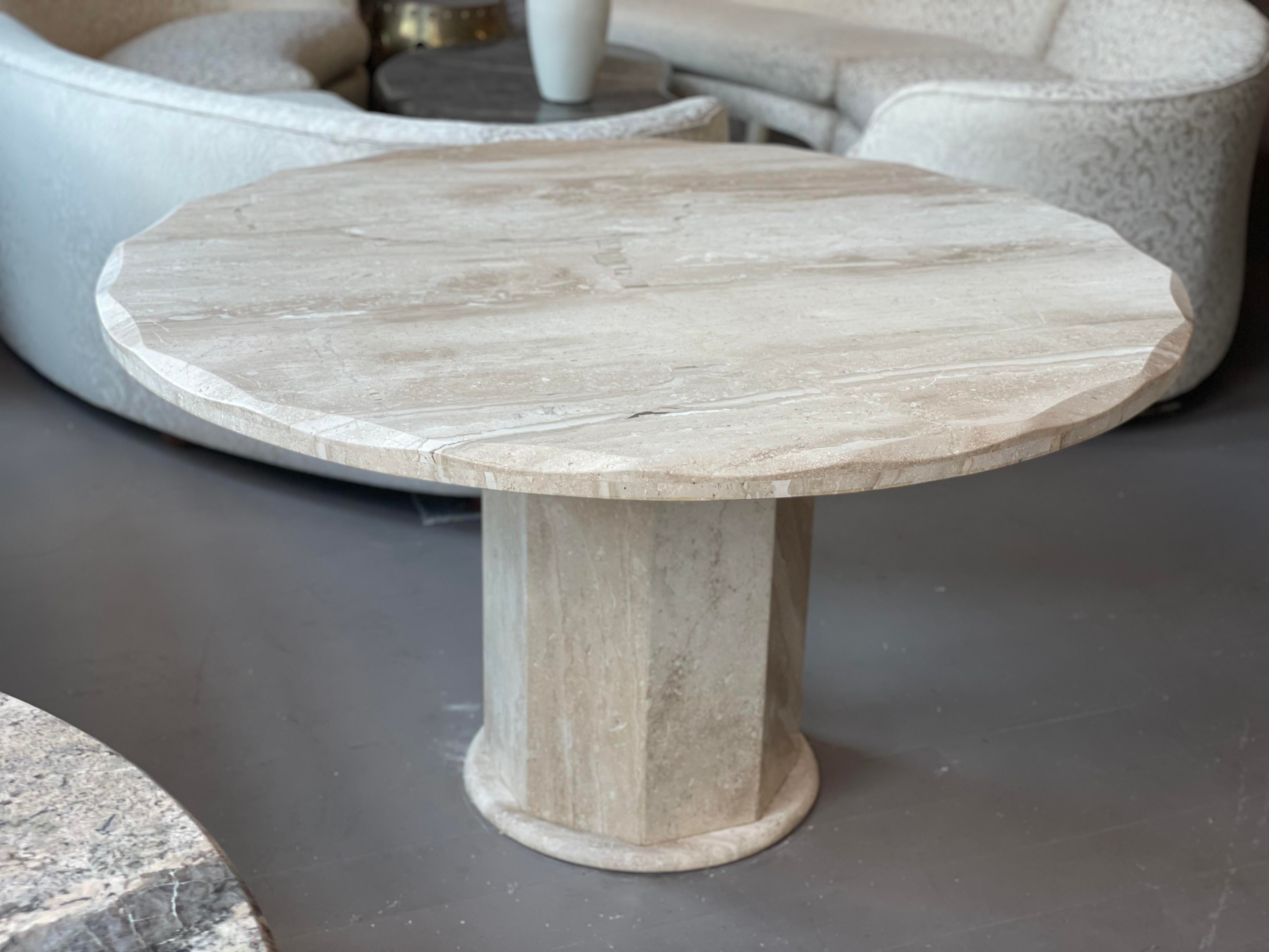1980s Travertine Scalloped Edge Postmodern Dining Table