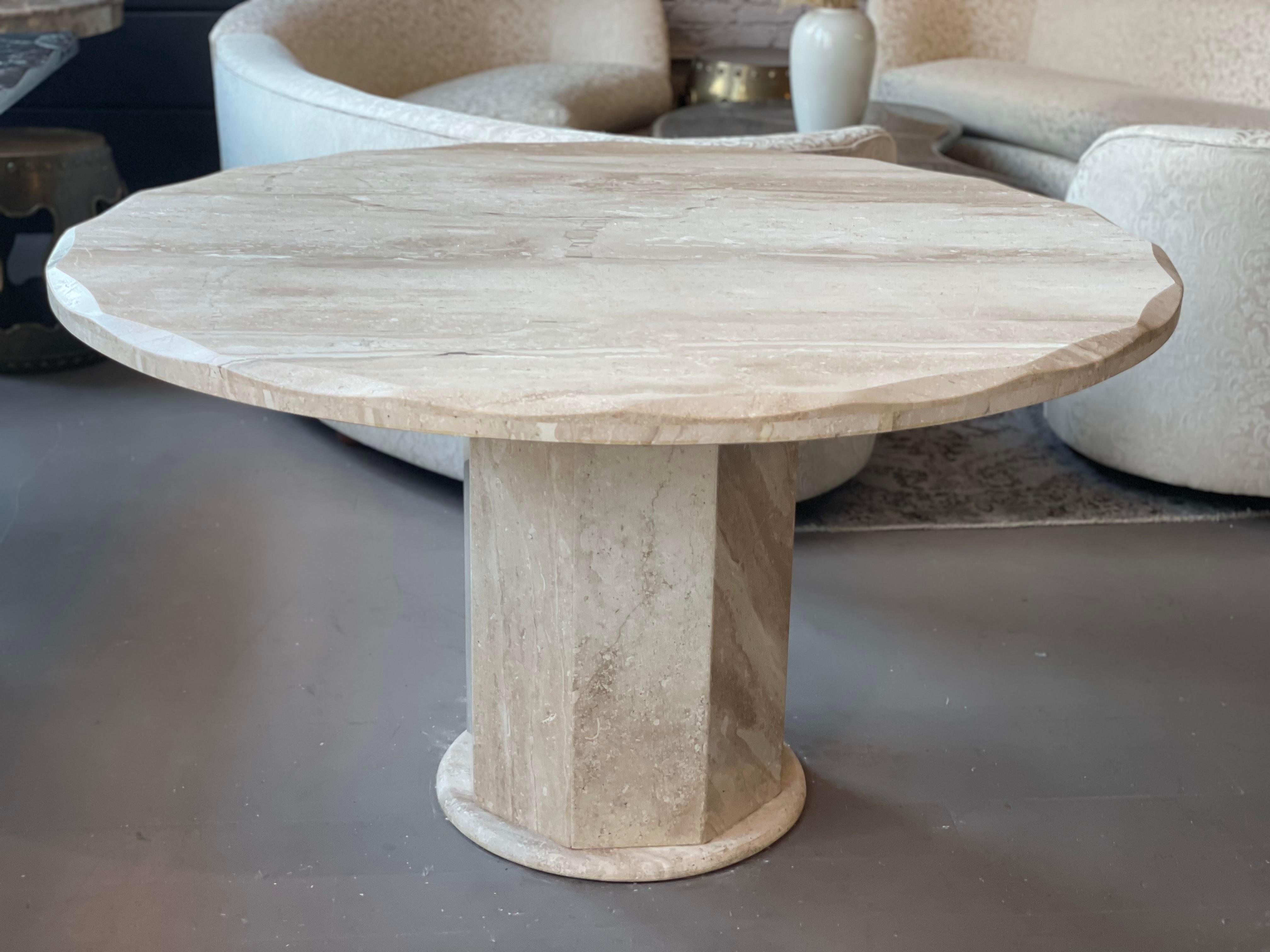 1980s Travertine Scalloped Edge Postmodern Dining Table