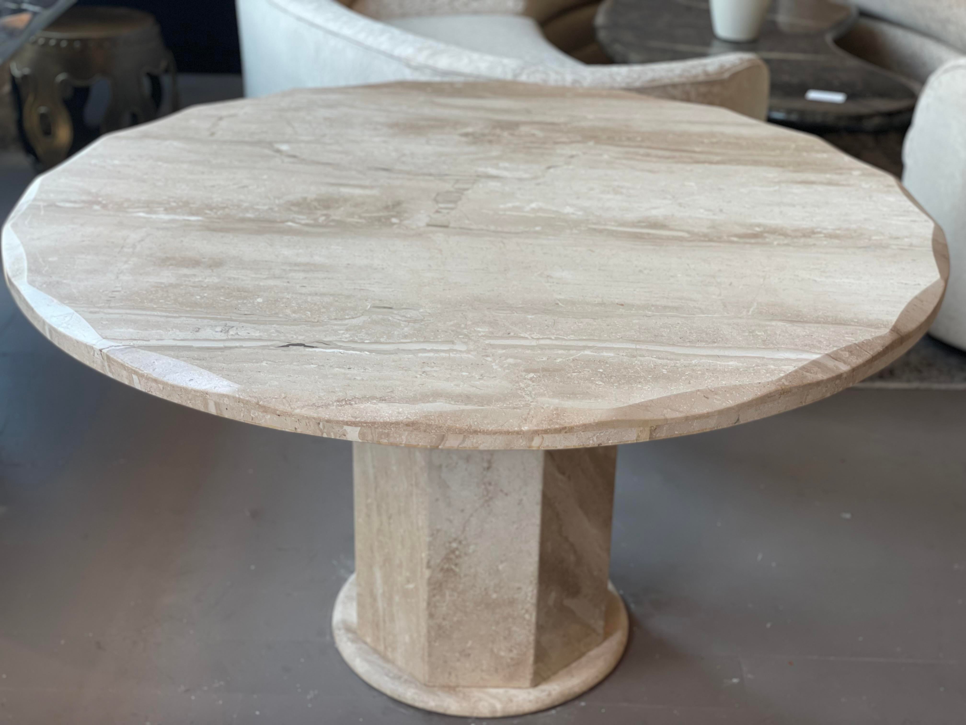 1980s Travertine Scalloped Edge Postmodern Dining Table