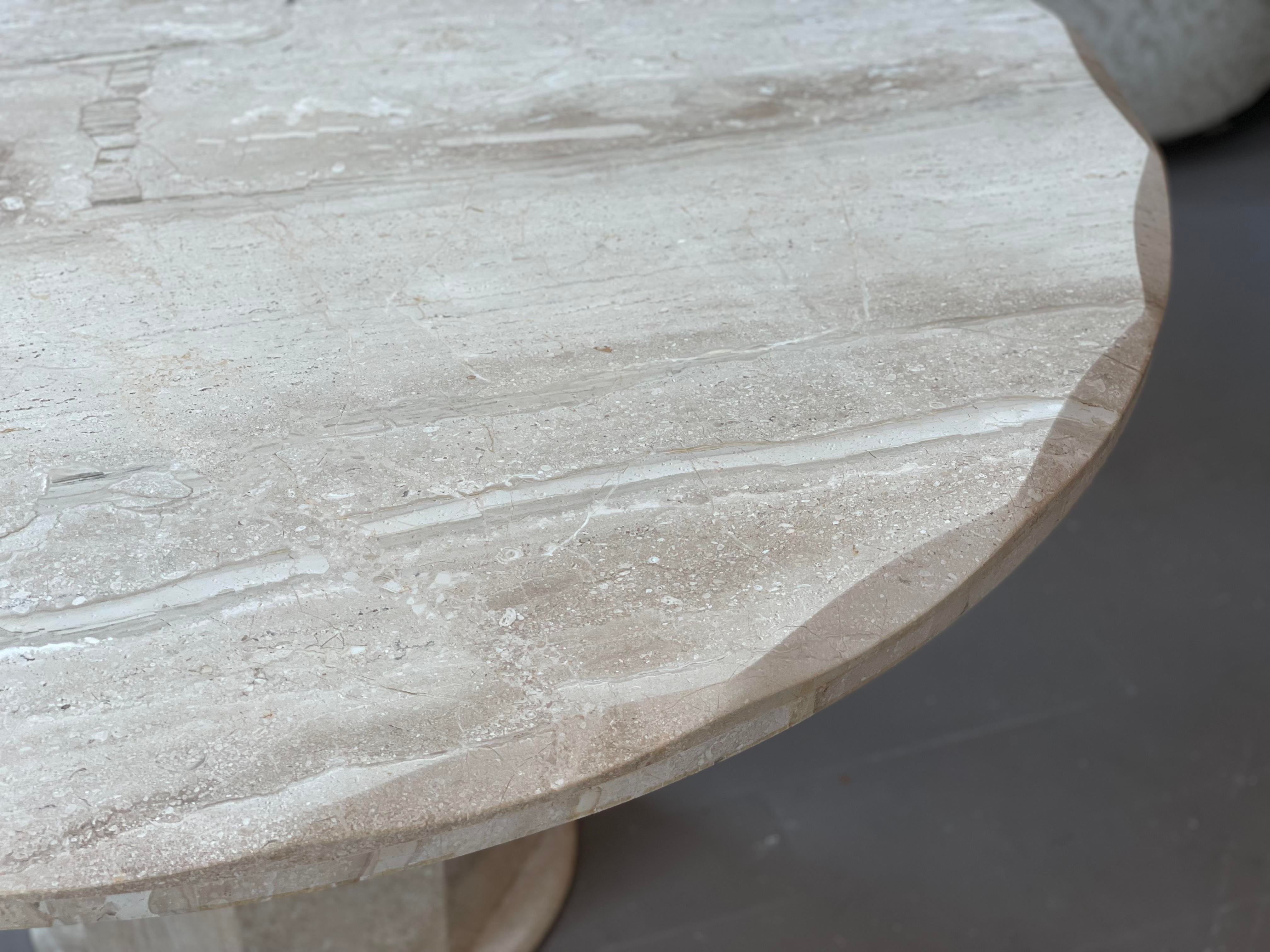 1980s Travertine Scalloped Edge Postmodern Dining Table