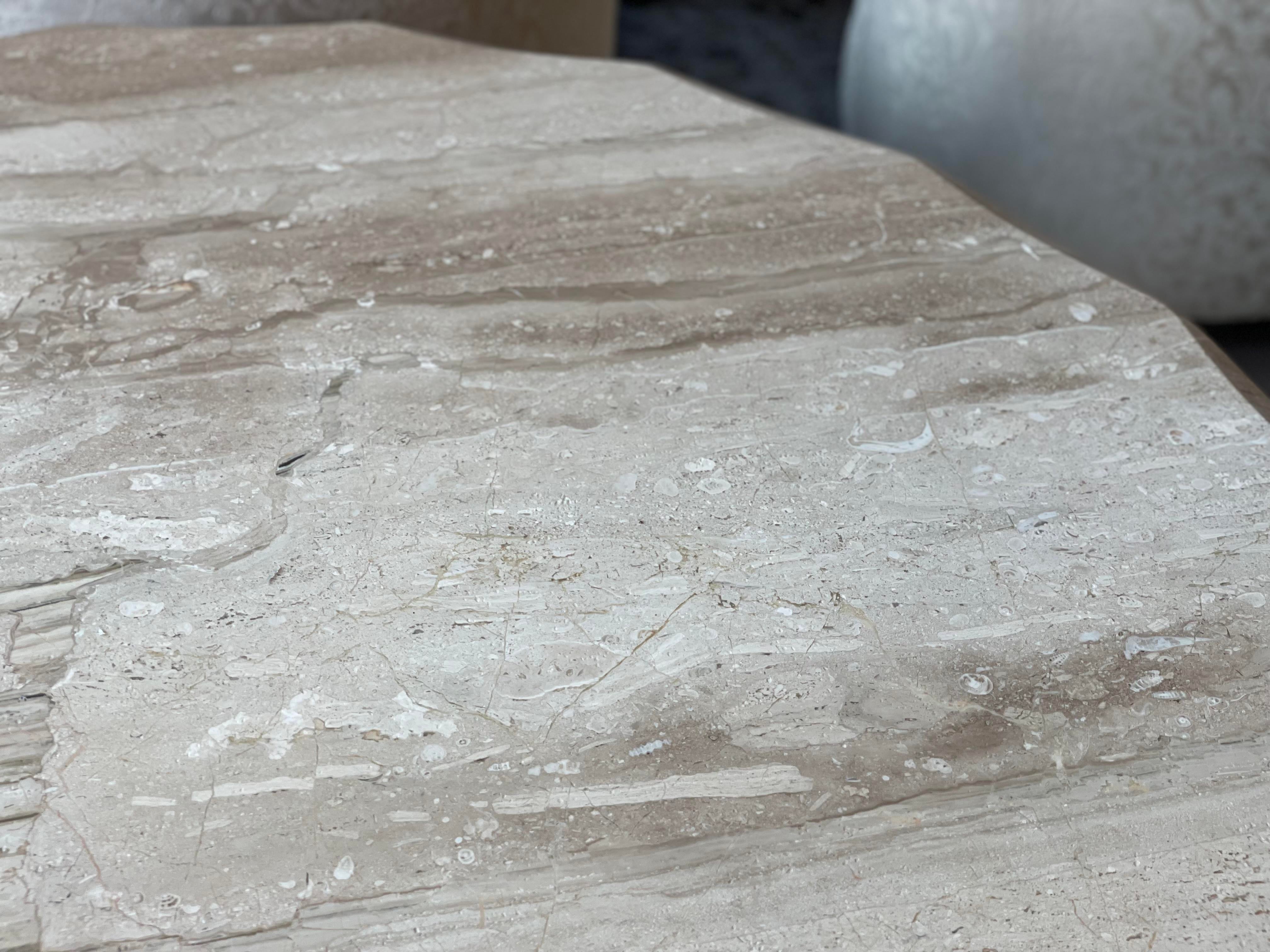 1980s Travertine Scalloped Edge Postmodern Dining Table