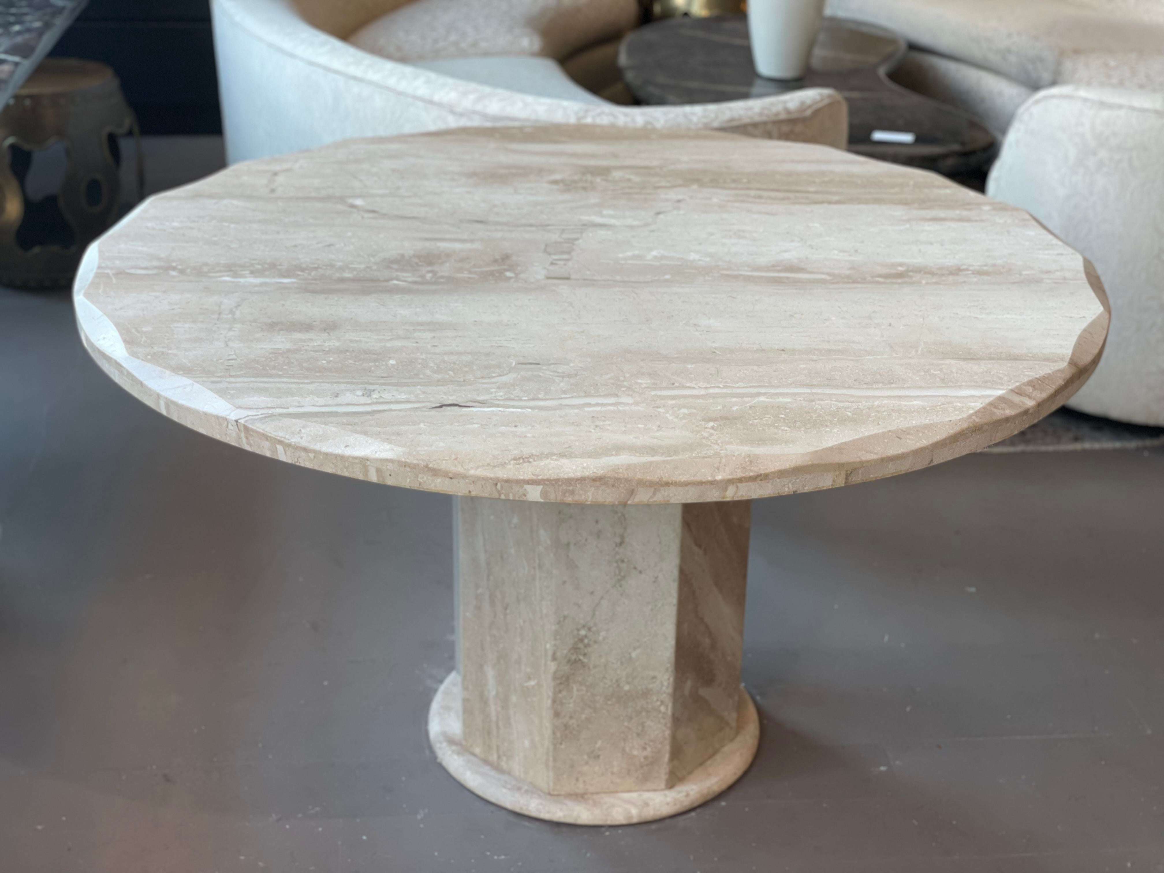 1980s Travertine Scalloped Edge Postmodern Dining Table