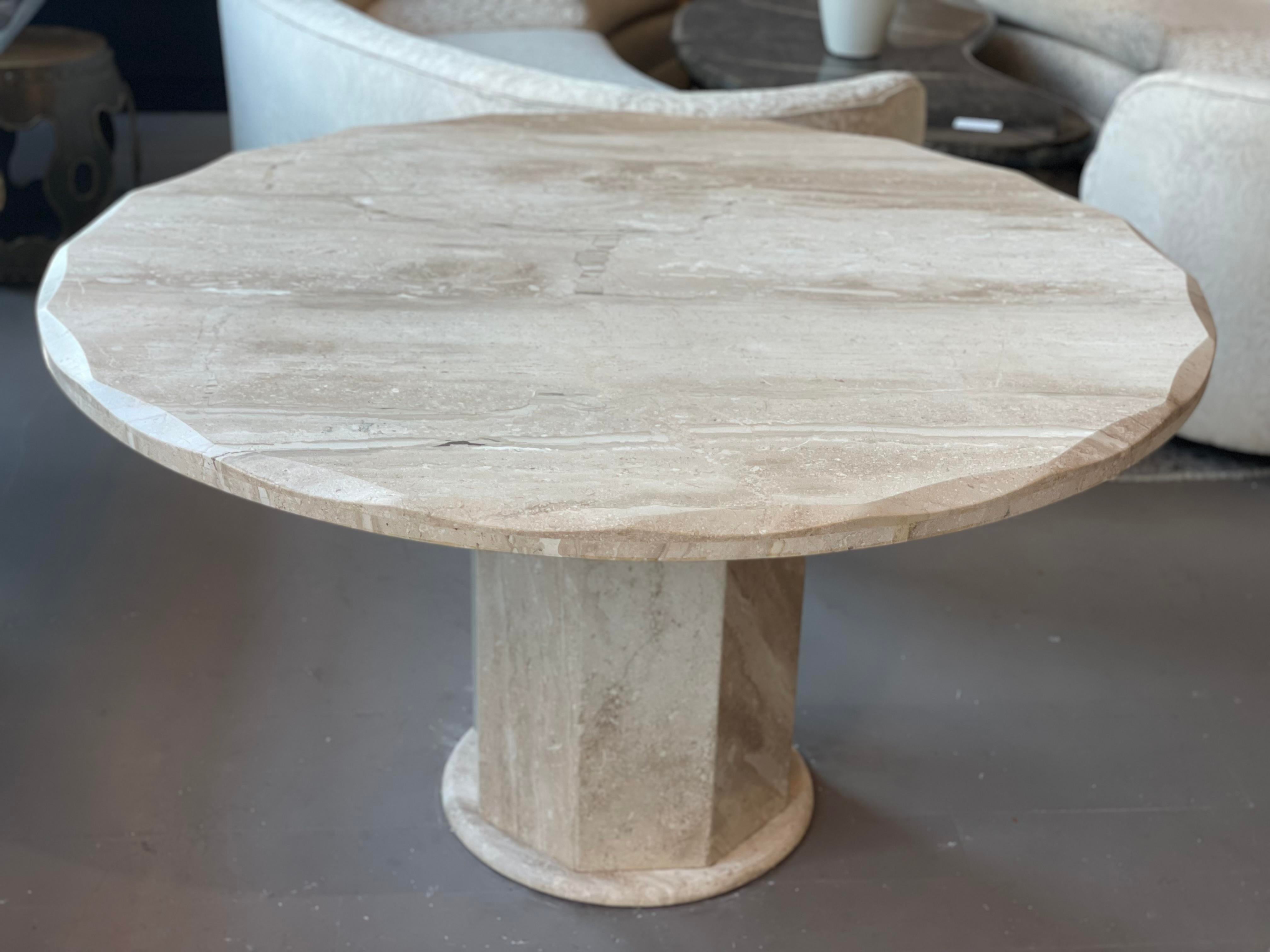 1980s Travertine Scalloped Edge Postmodern Dining Table