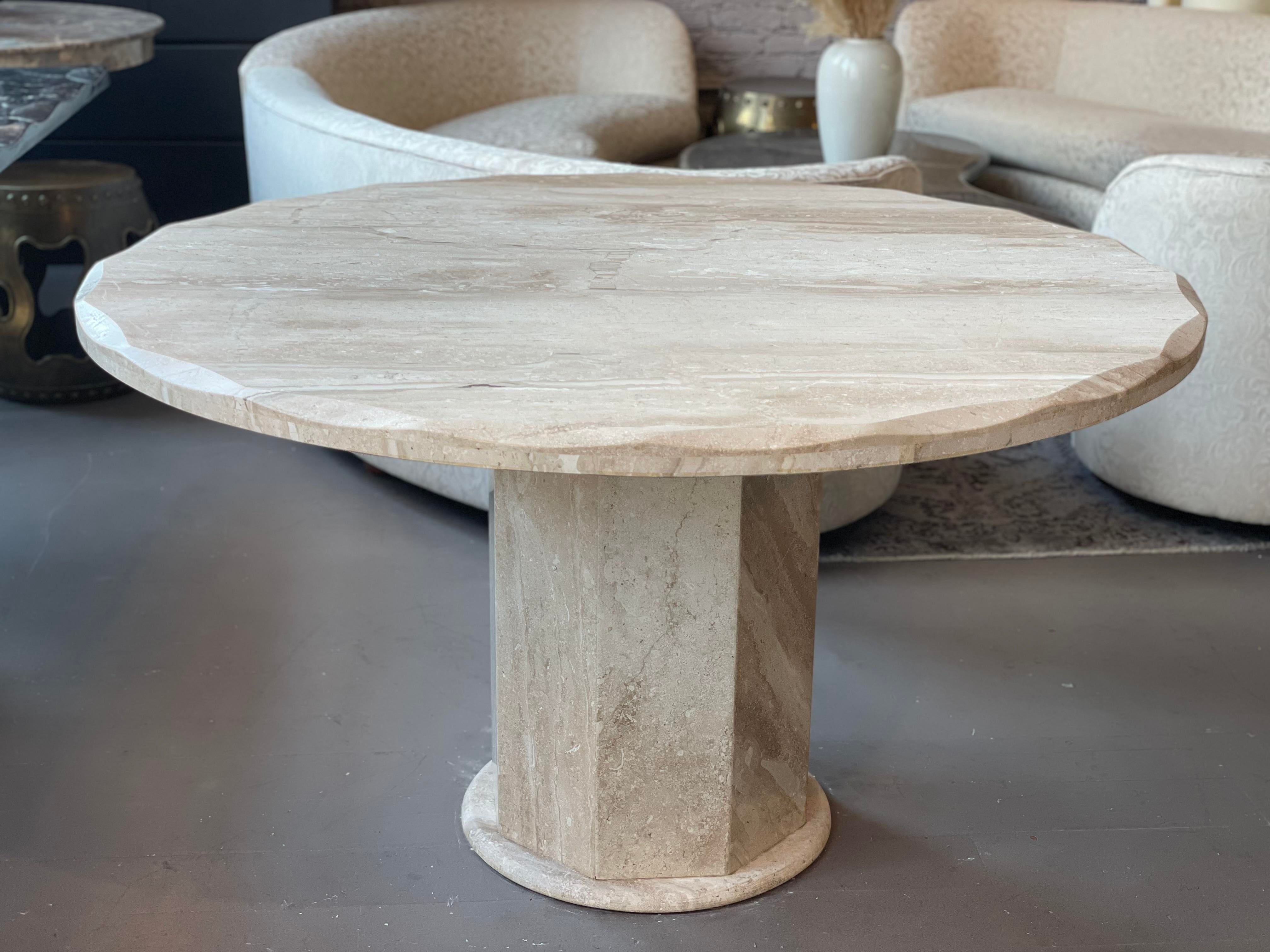 1980s Travertine Scalloped Edge Postmodern Dining Table