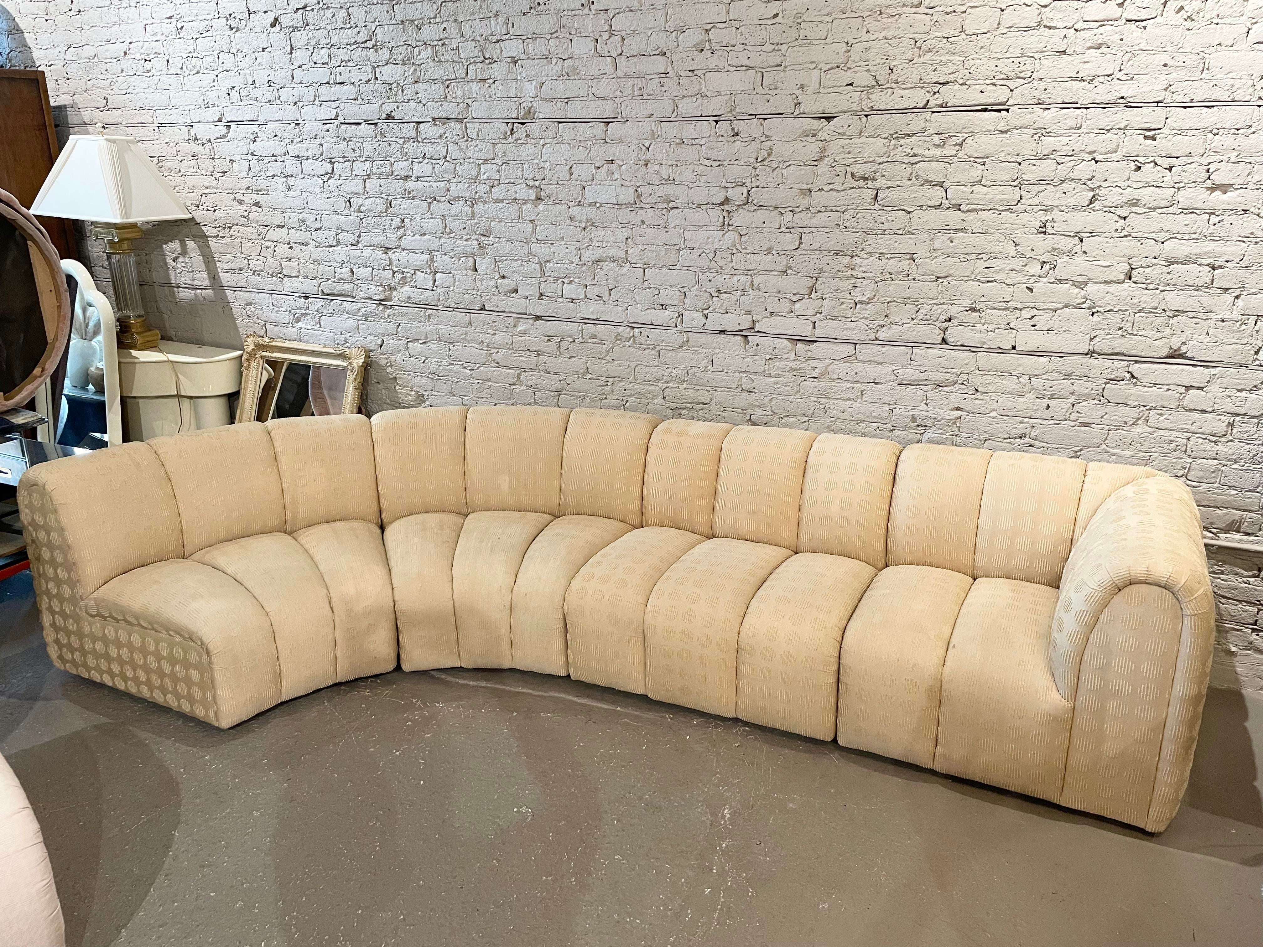 1980s Vintage Channeled Sectional Sofa