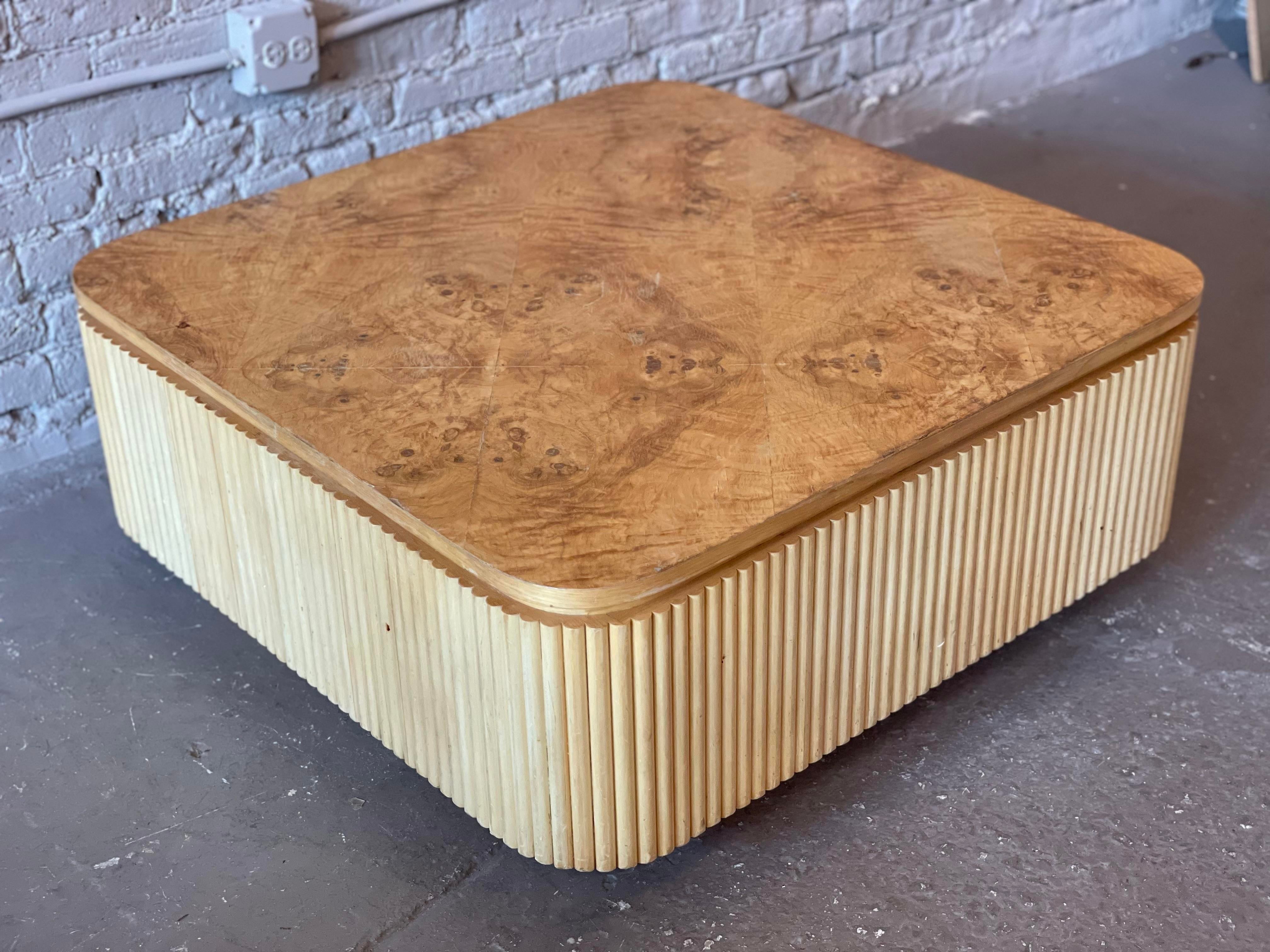 1980s Vintage Custom Made Bamboo and Burled Wood Coffee Table