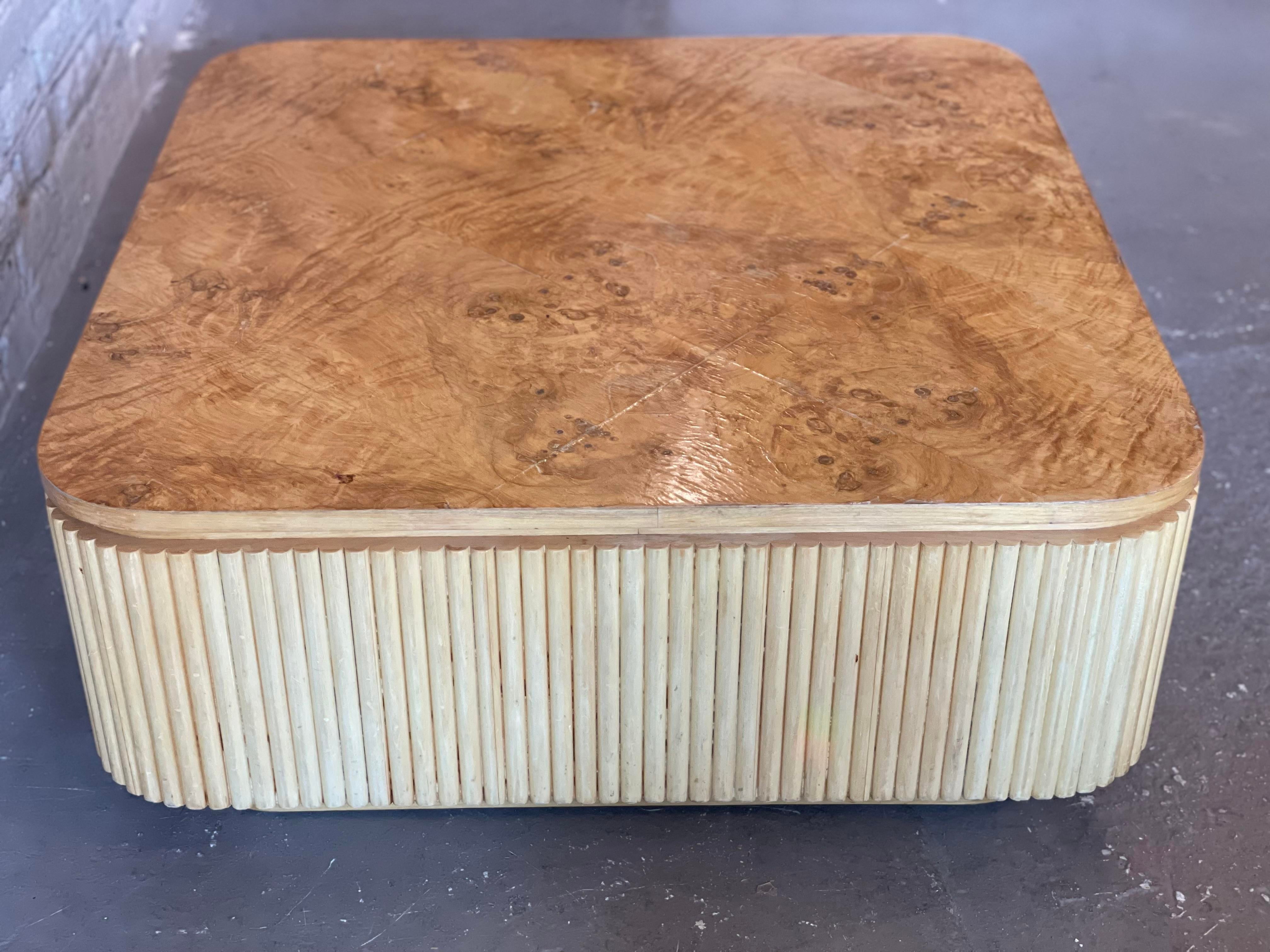 1980s Vintage Custom Made Bamboo and Burled Wood Coffee Table