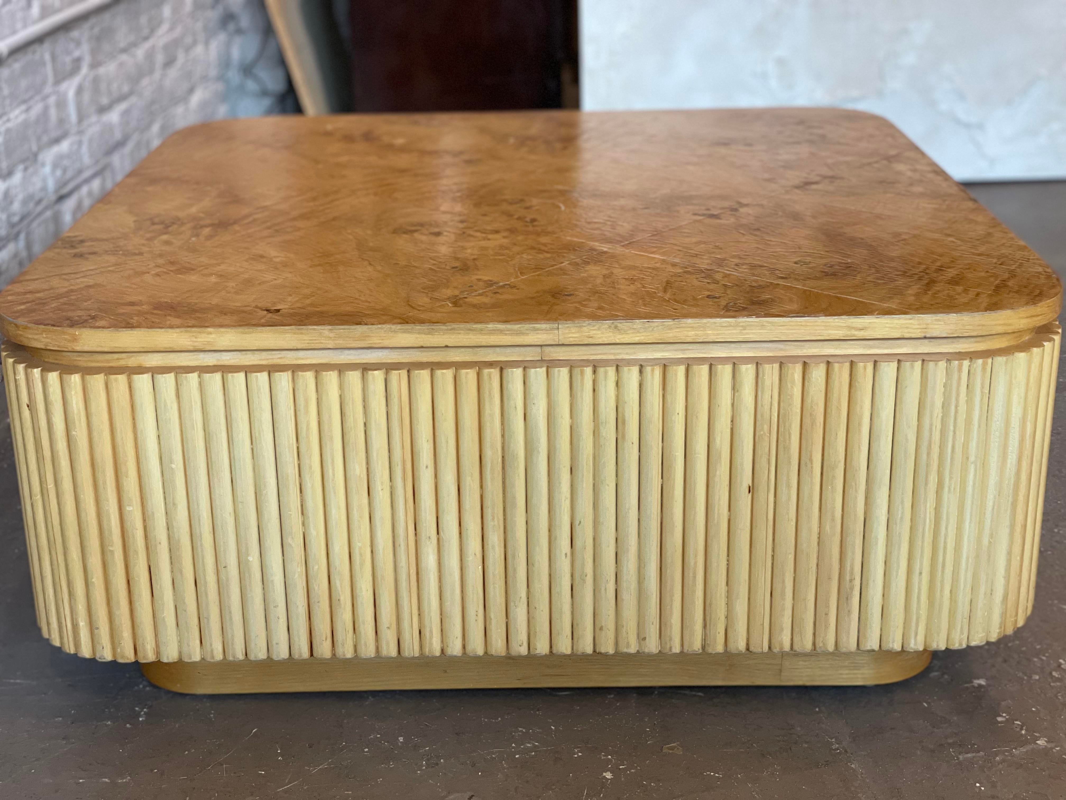 1980s Vintage Custom Made Bamboo and Burled Wood Coffee Table