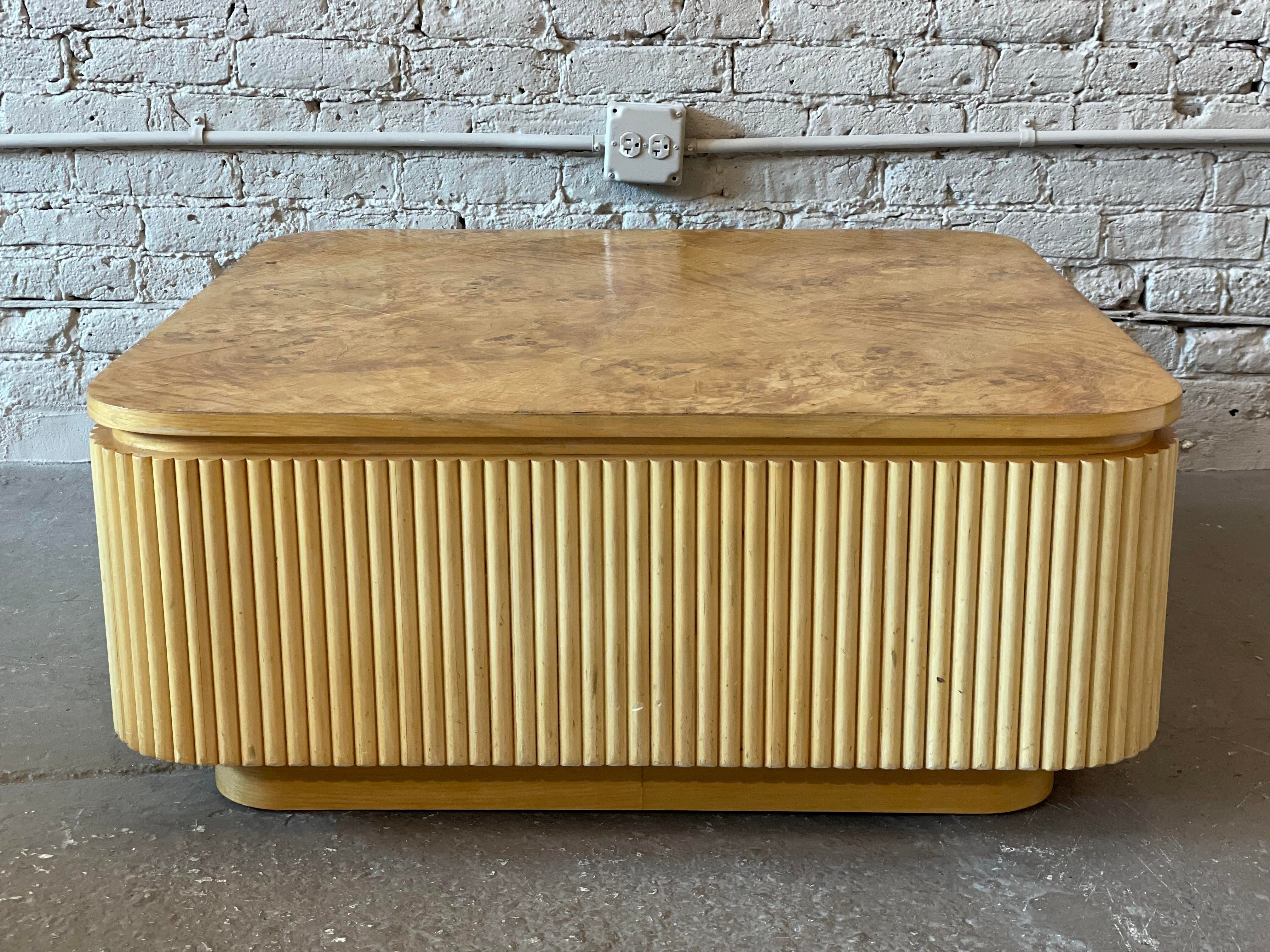 1980s Vintage Custom Made Bamboo and Burled Wood Coffee Table
