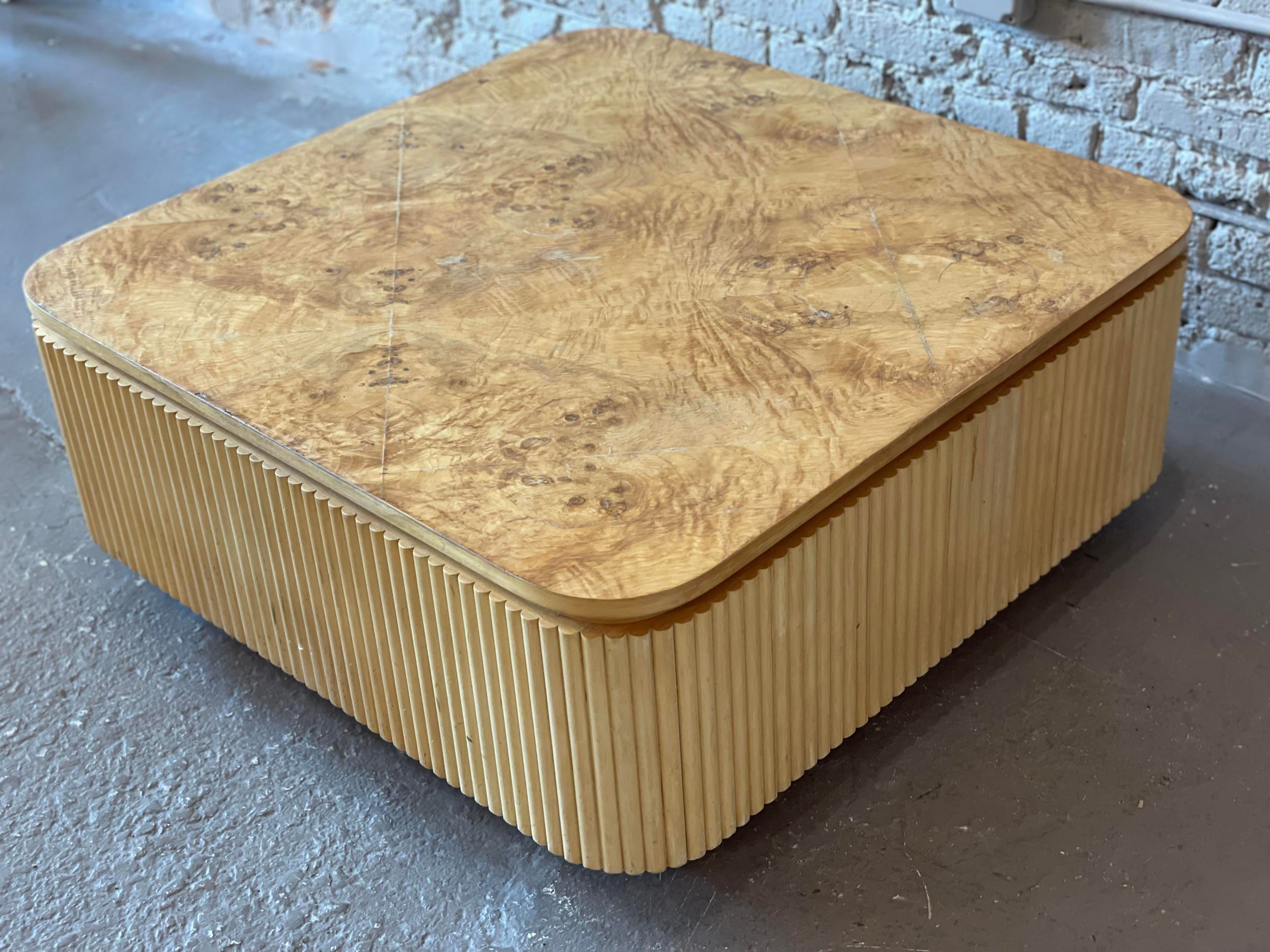 1980s Vintage Custom Made Bamboo and Burled Wood Coffee Table