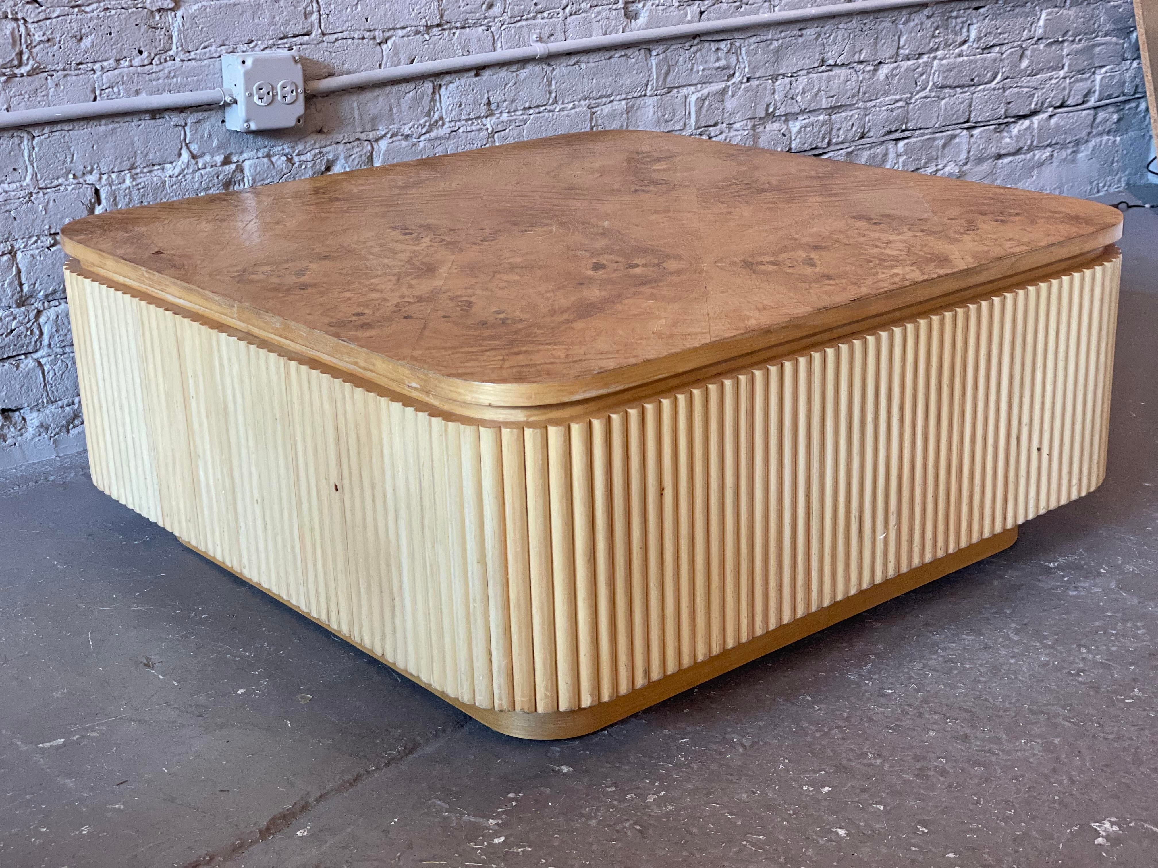 1980s Vintage Custom Made Bamboo and Burled Wood Coffee Table