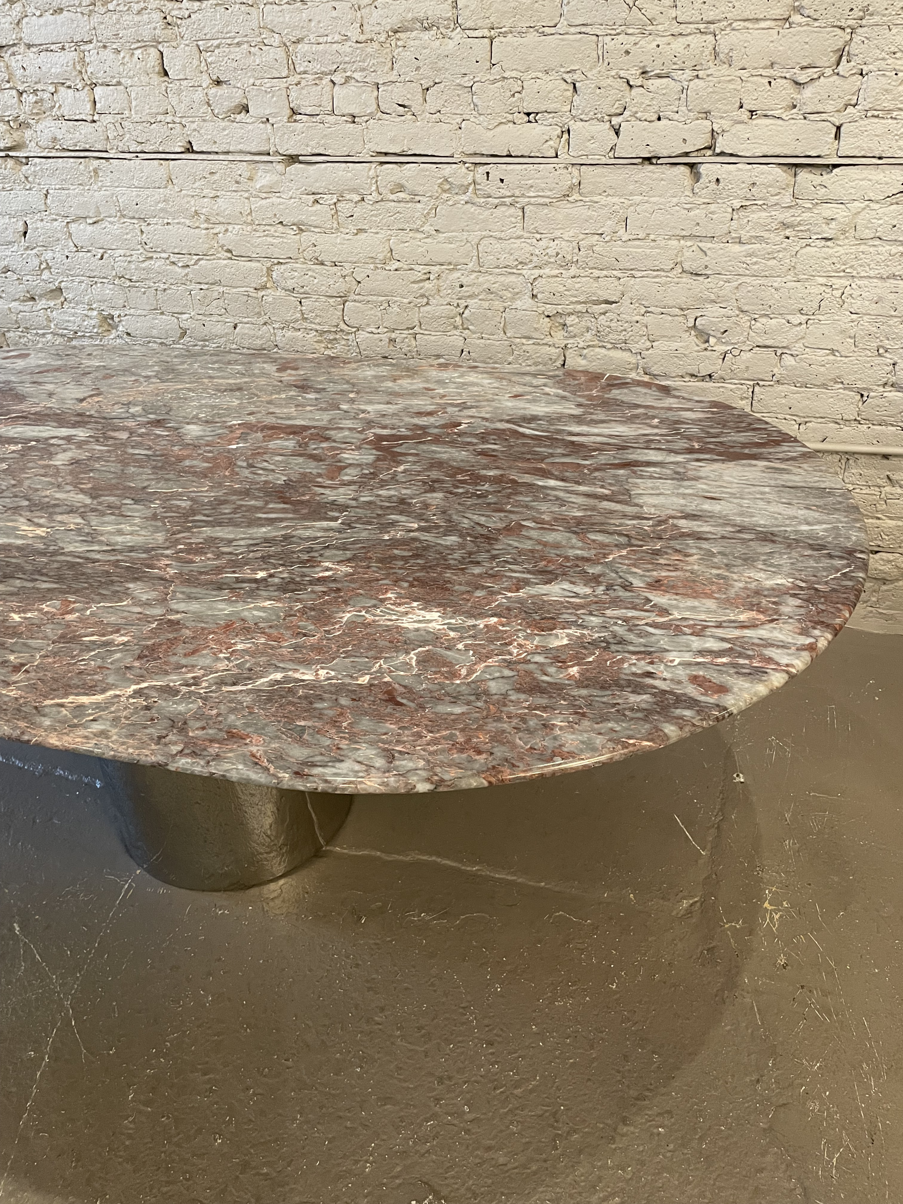 1980s Vintage Custom Oval Marble Dining Table With Chrome Base