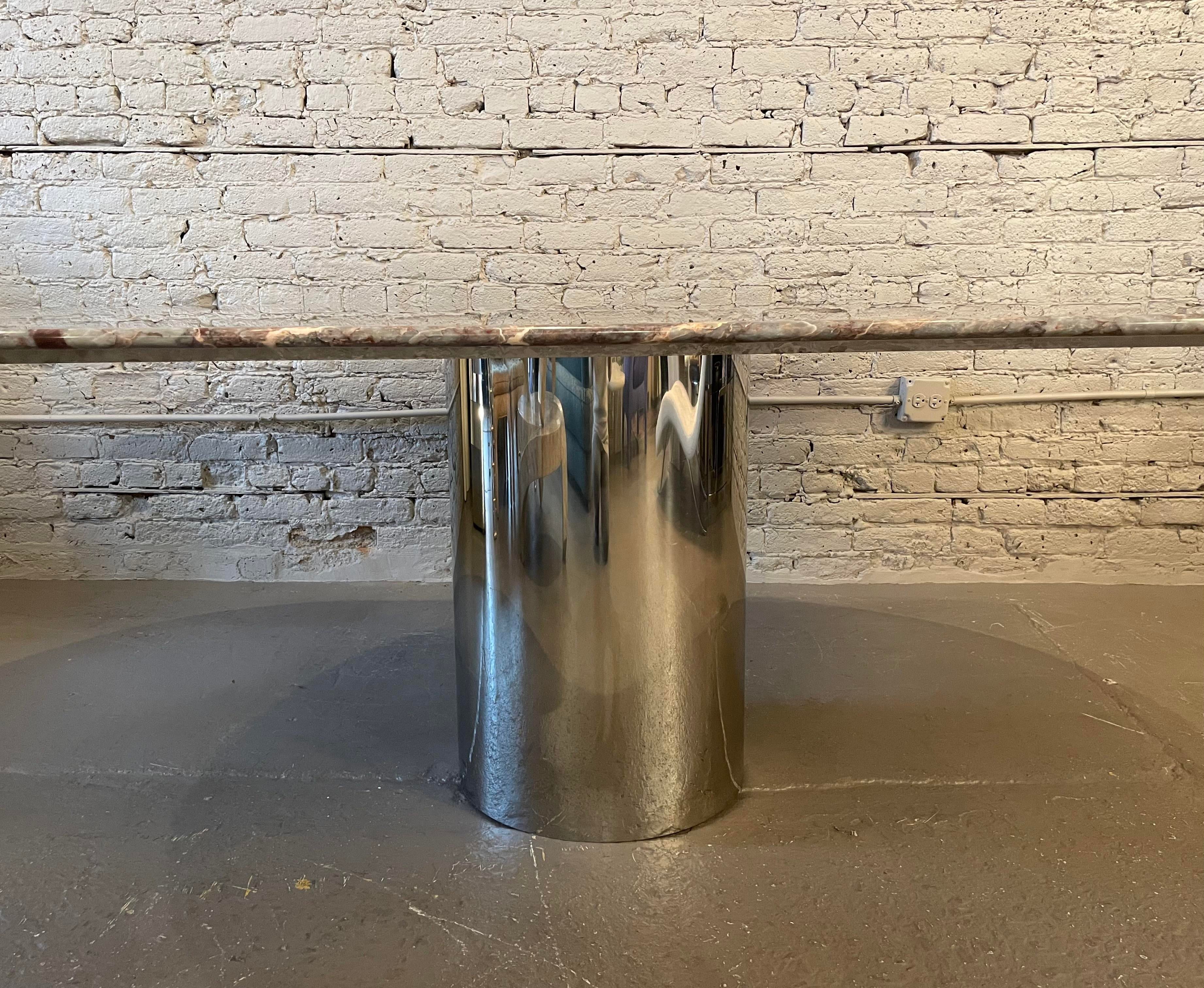 1980s Vintage Custom Oval Marble Dining Table With Chrome Base