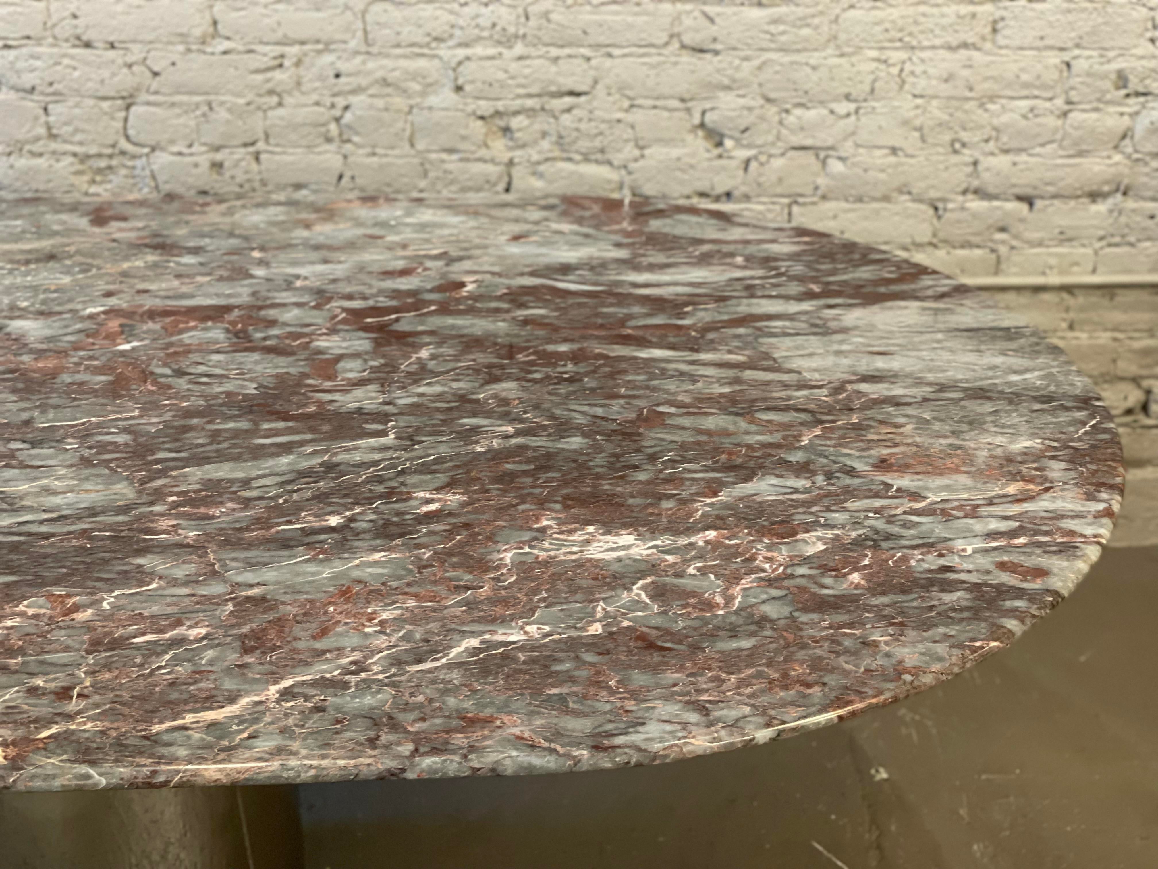 1980s Vintage Custom Oval Marble Dining Table With Chrome Base