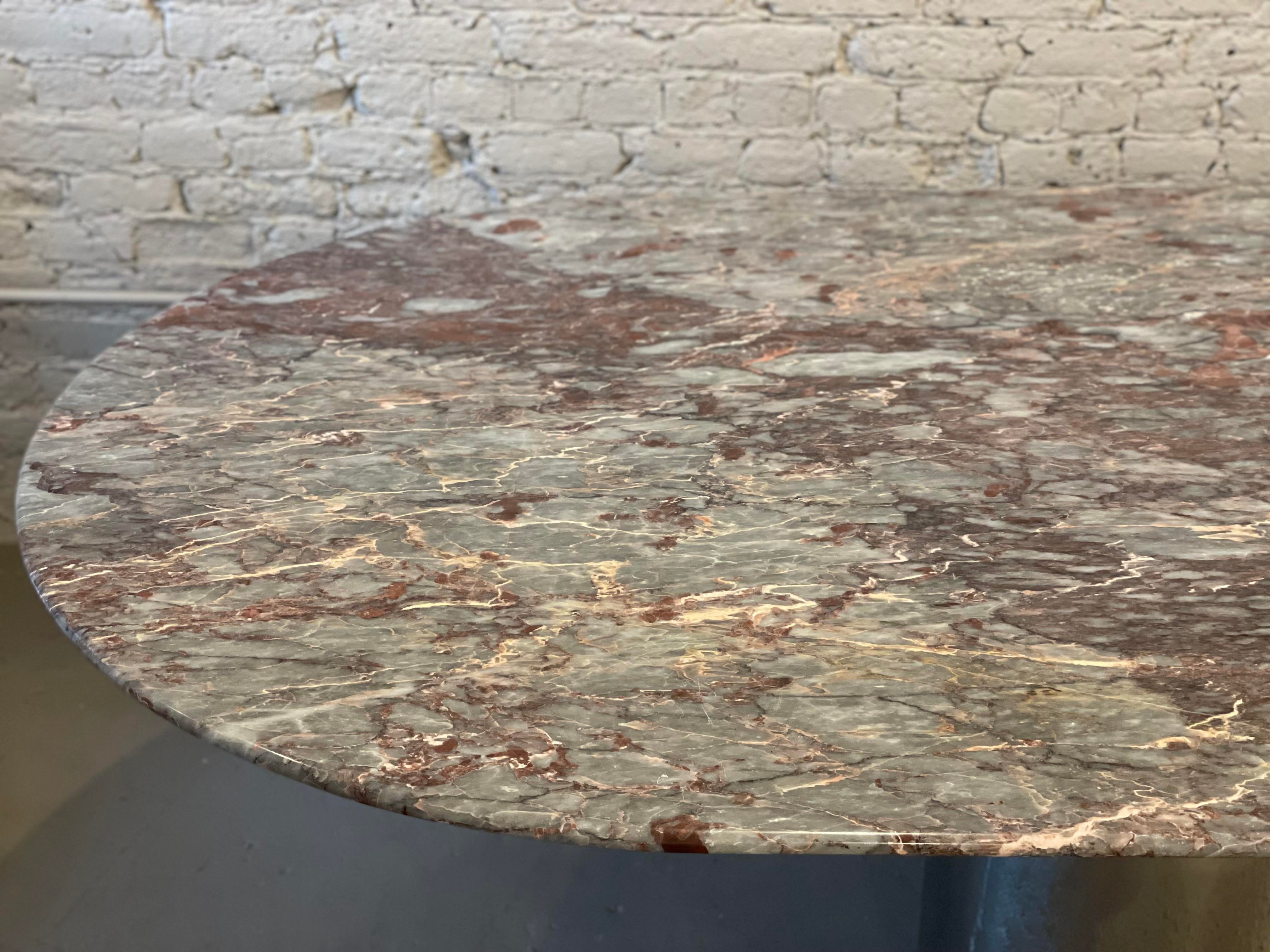 1980s Vintage Custom Oval Marble Dining Table With Chrome Base