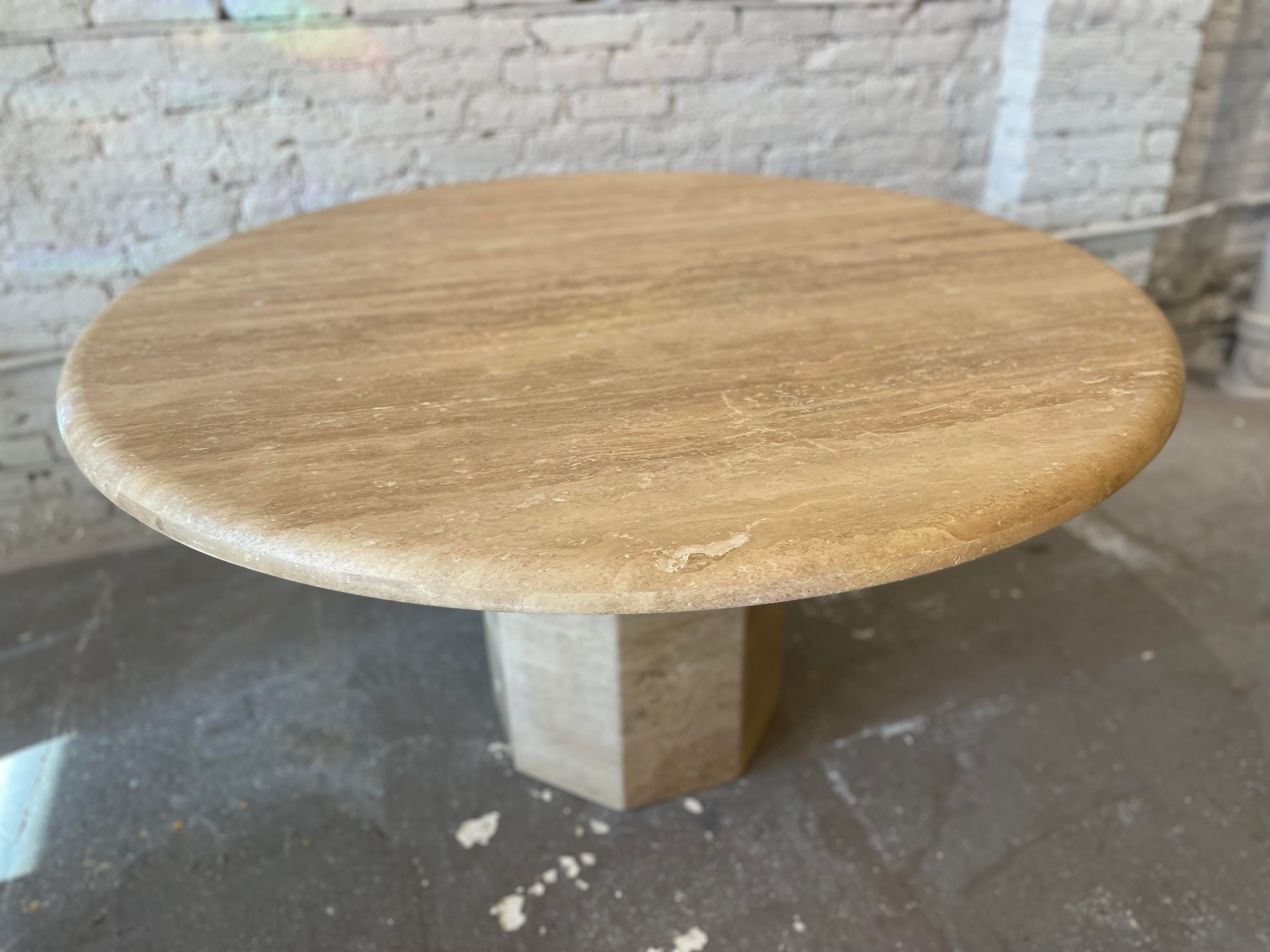 1980s Vintage Honed Walnut Travertine Dining/Entry Table