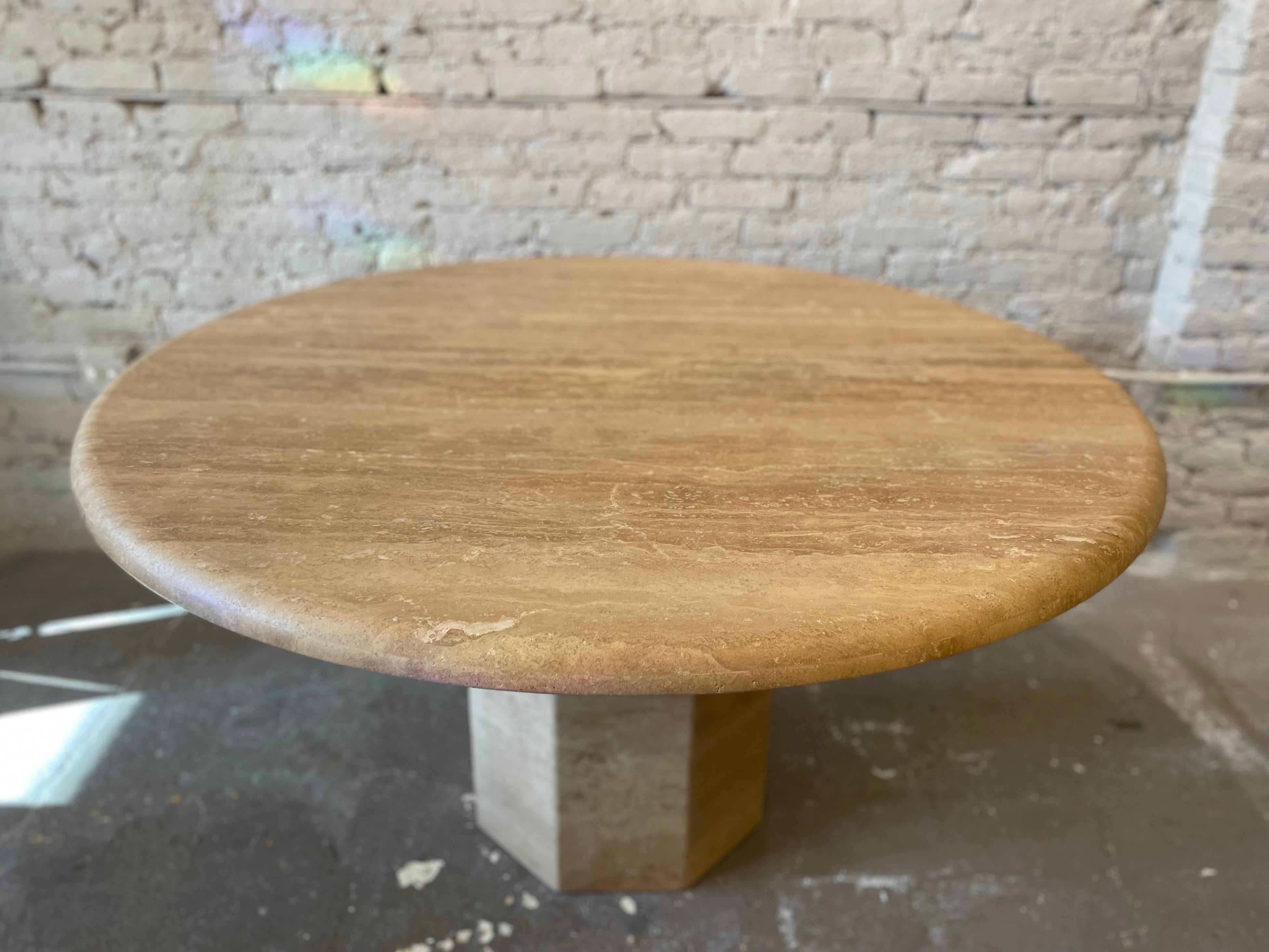 1980s Vintage Honed Walnut Travertine Dining/Entry Table