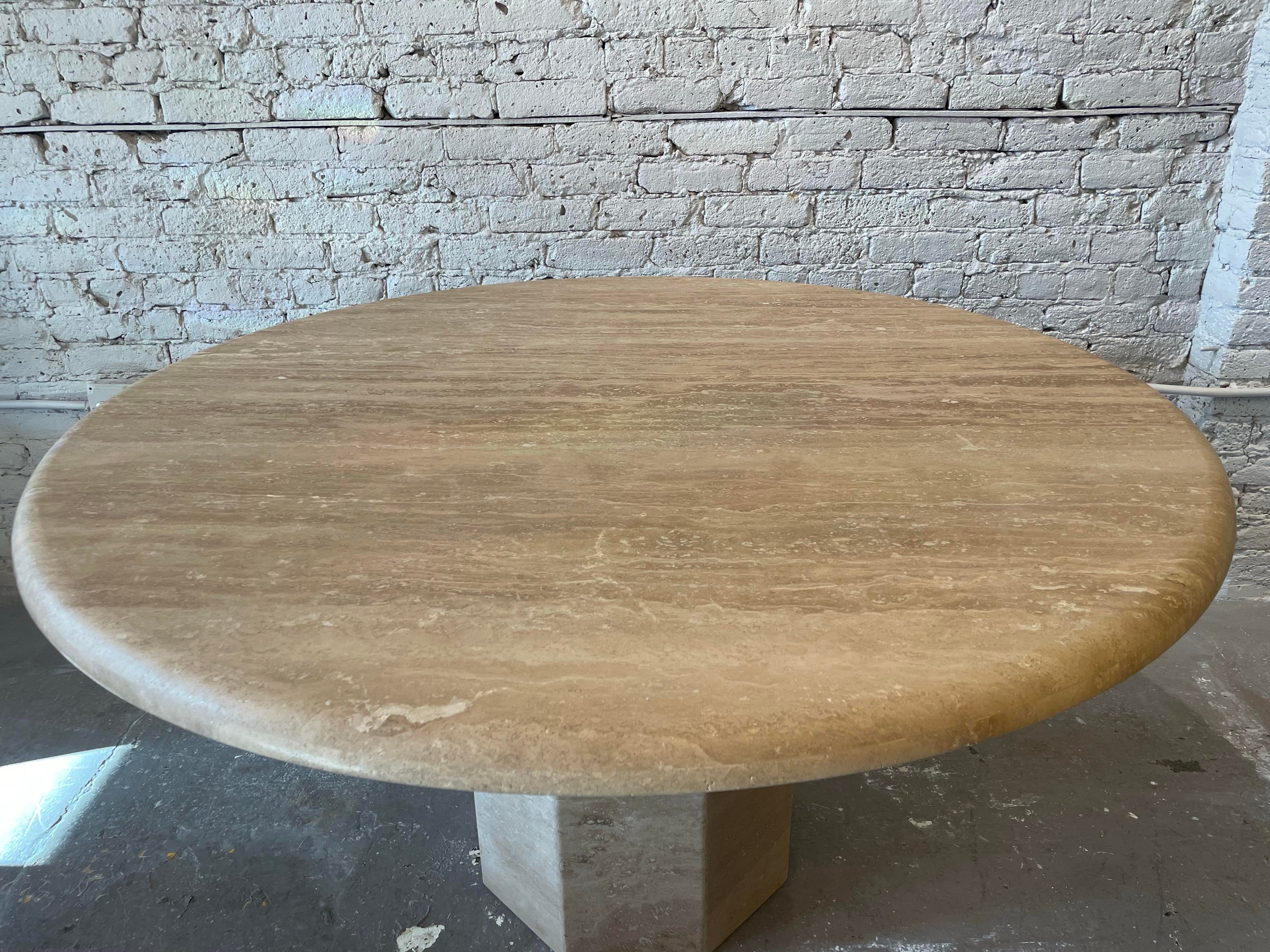 1980s Vintage Honed Walnut Travertine Dining/Entry Table