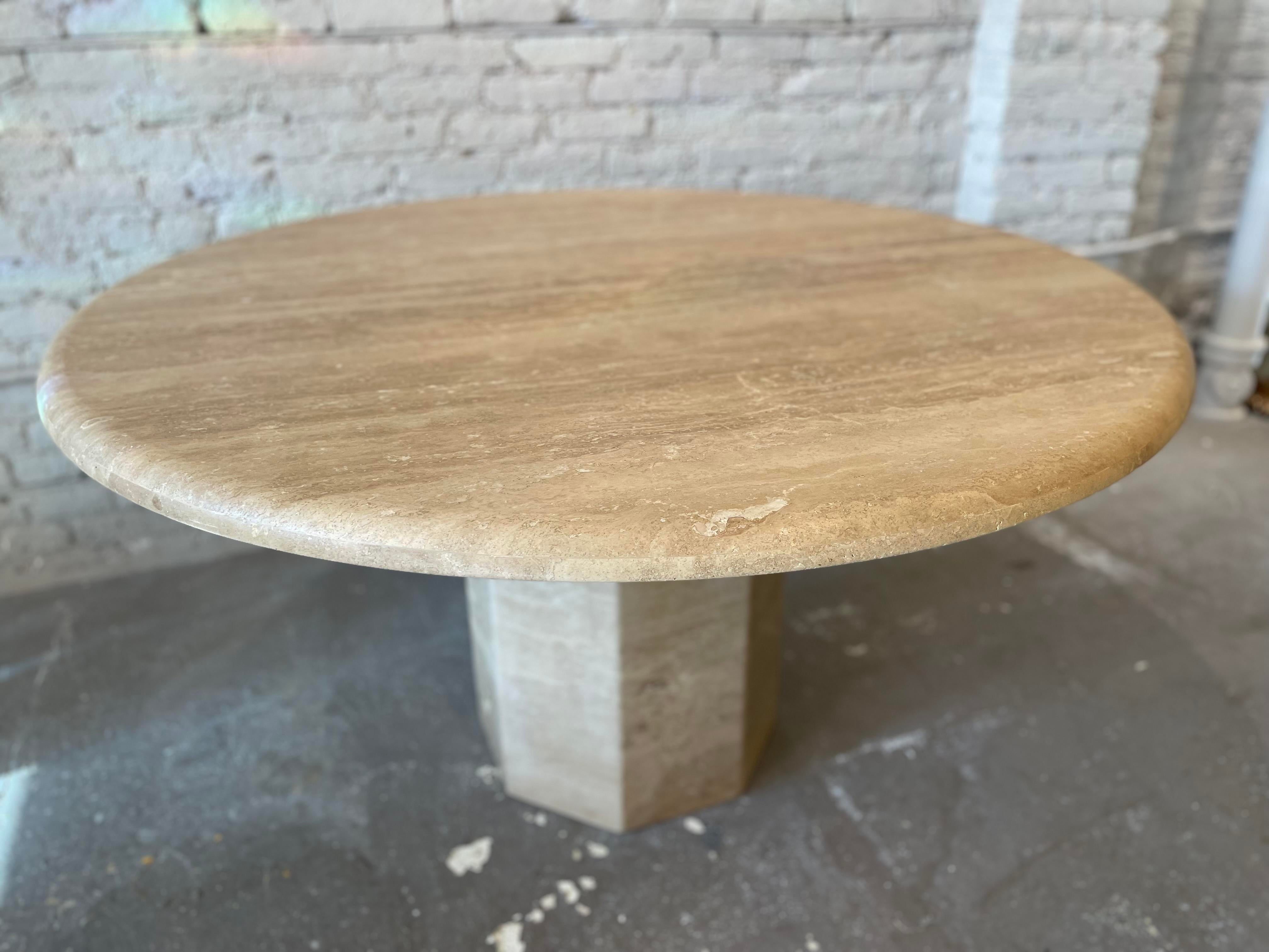 1980s Vintage Honed Walnut Travertine Dining/Entry Table