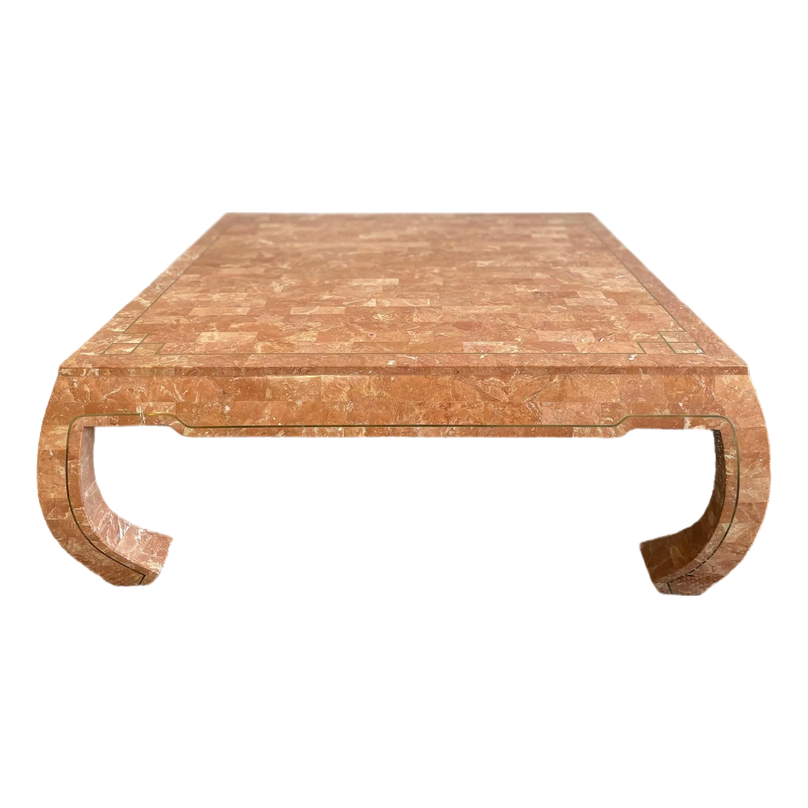 1980s Vintage in the Manner of Maitland Smith Tessellated Stone Coffee Table With Ming Curved Legs