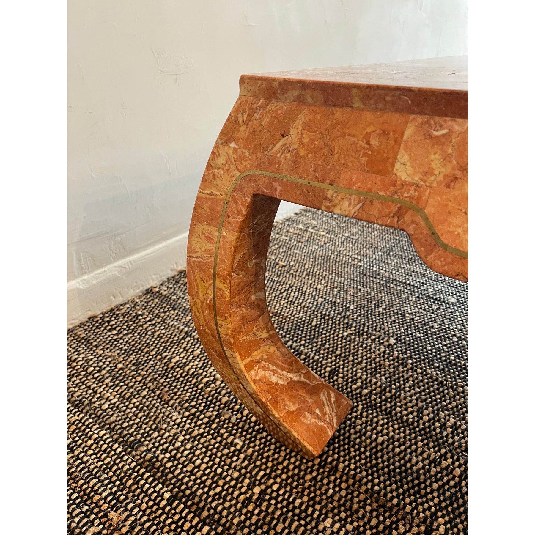 1980s Vintage in the Manner of Maitland Smith Tessellated Stone Coffee Table With Ming Curved Legs