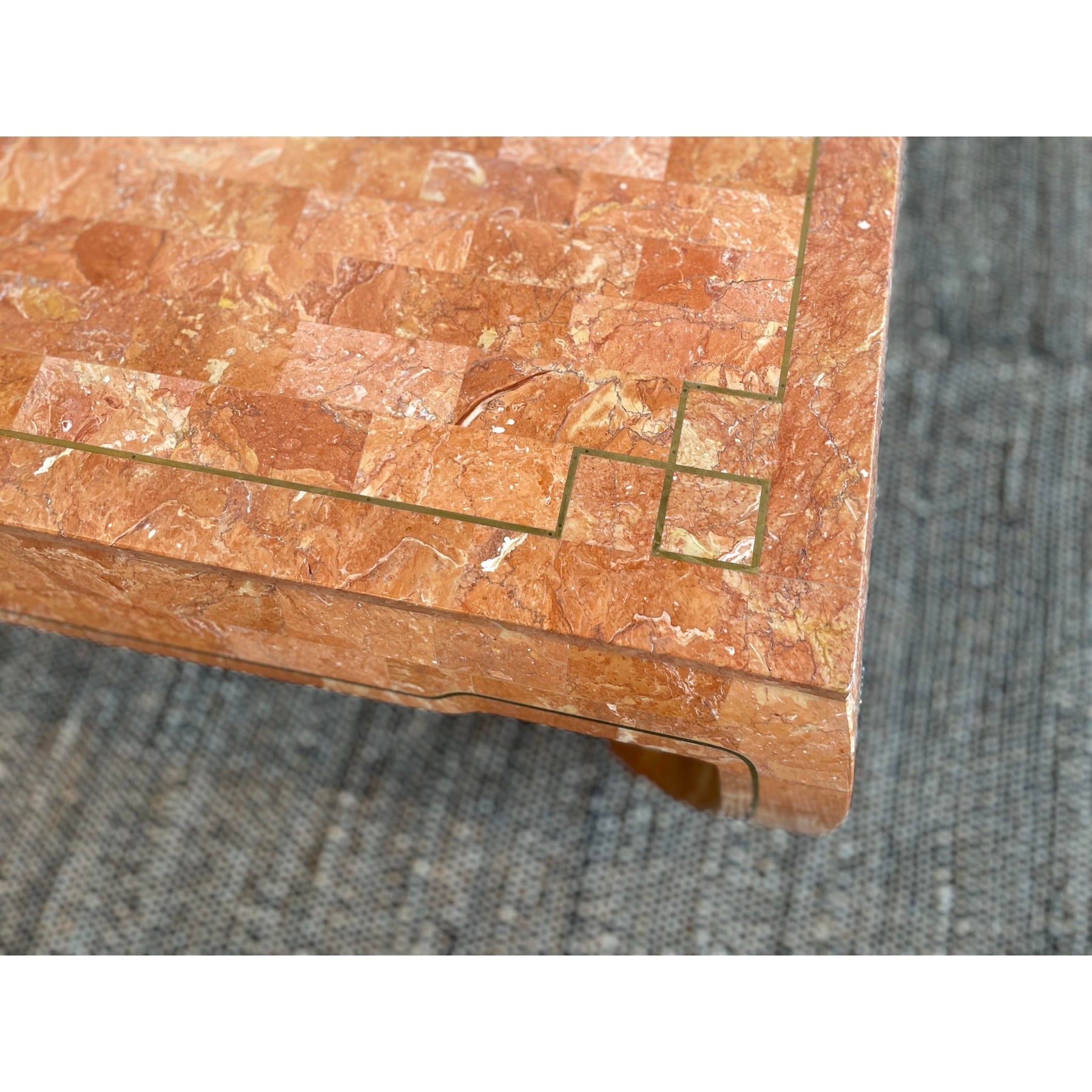 1980s Vintage in the Manner of Maitland Smith Tessellated Stone Coffee Table With Ming Curved Legs