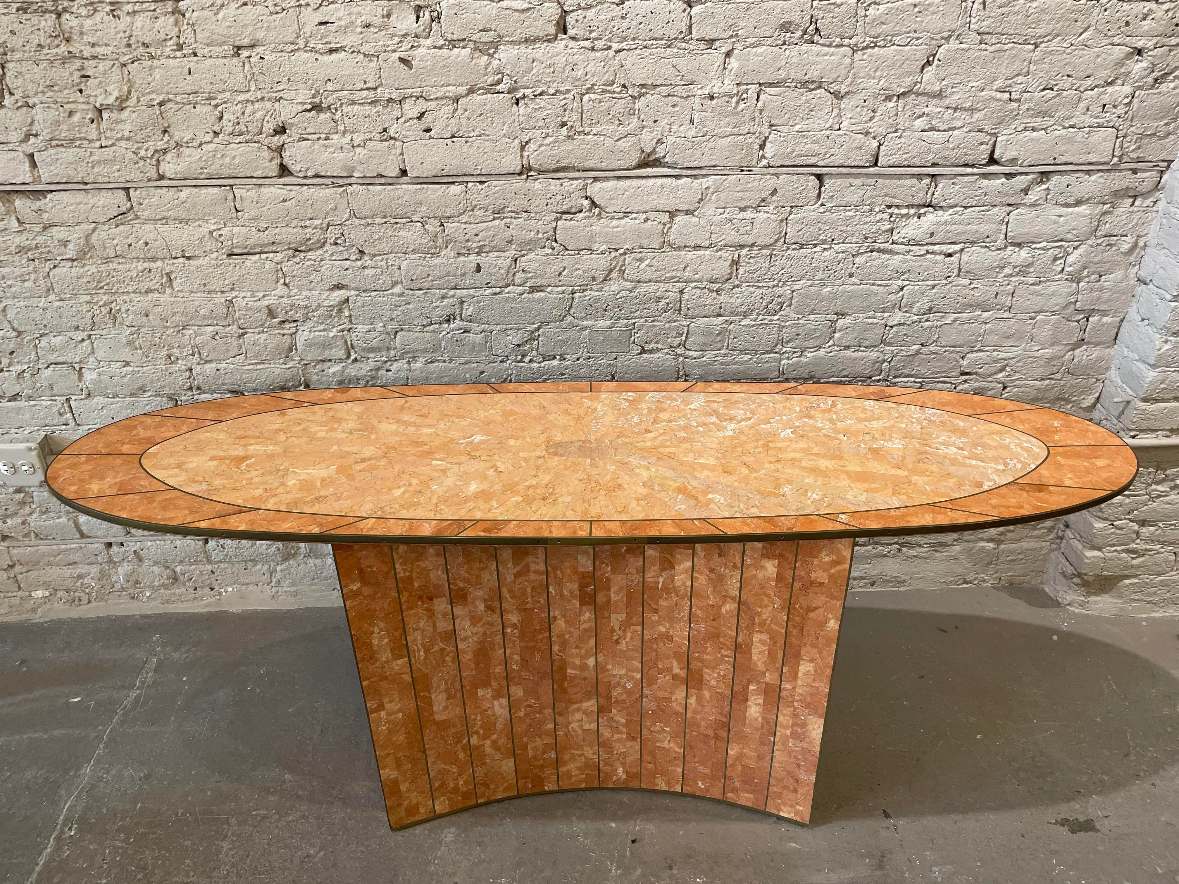 1980s Vintage Maitland Smith Coral Sunburst Console Table With Brass Detailing