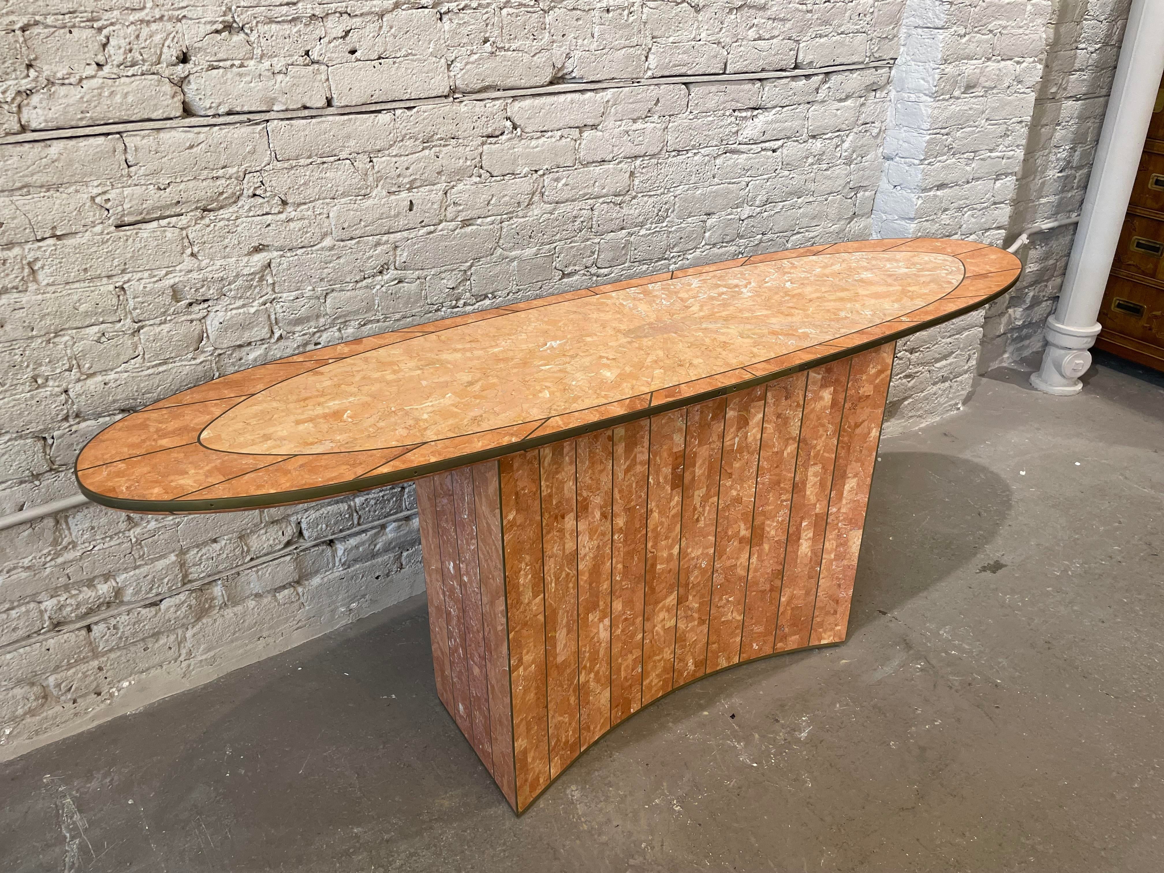 1980s Vintage Maitland Smith Coral Sunburst Console Table With Brass Detailing