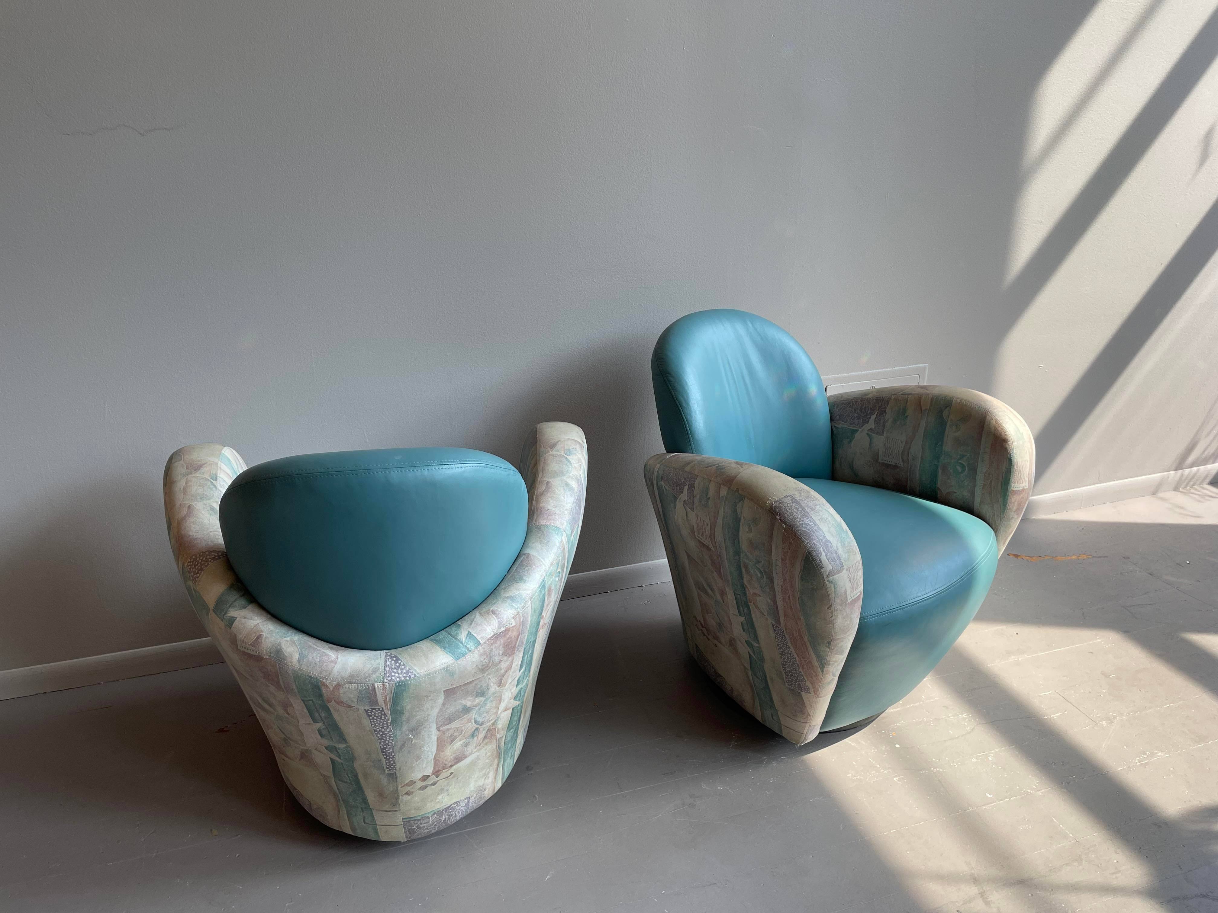 1980s Vintage Michael Wolk Miami Swivel Chairs in the Manner of Kagan - a Pair