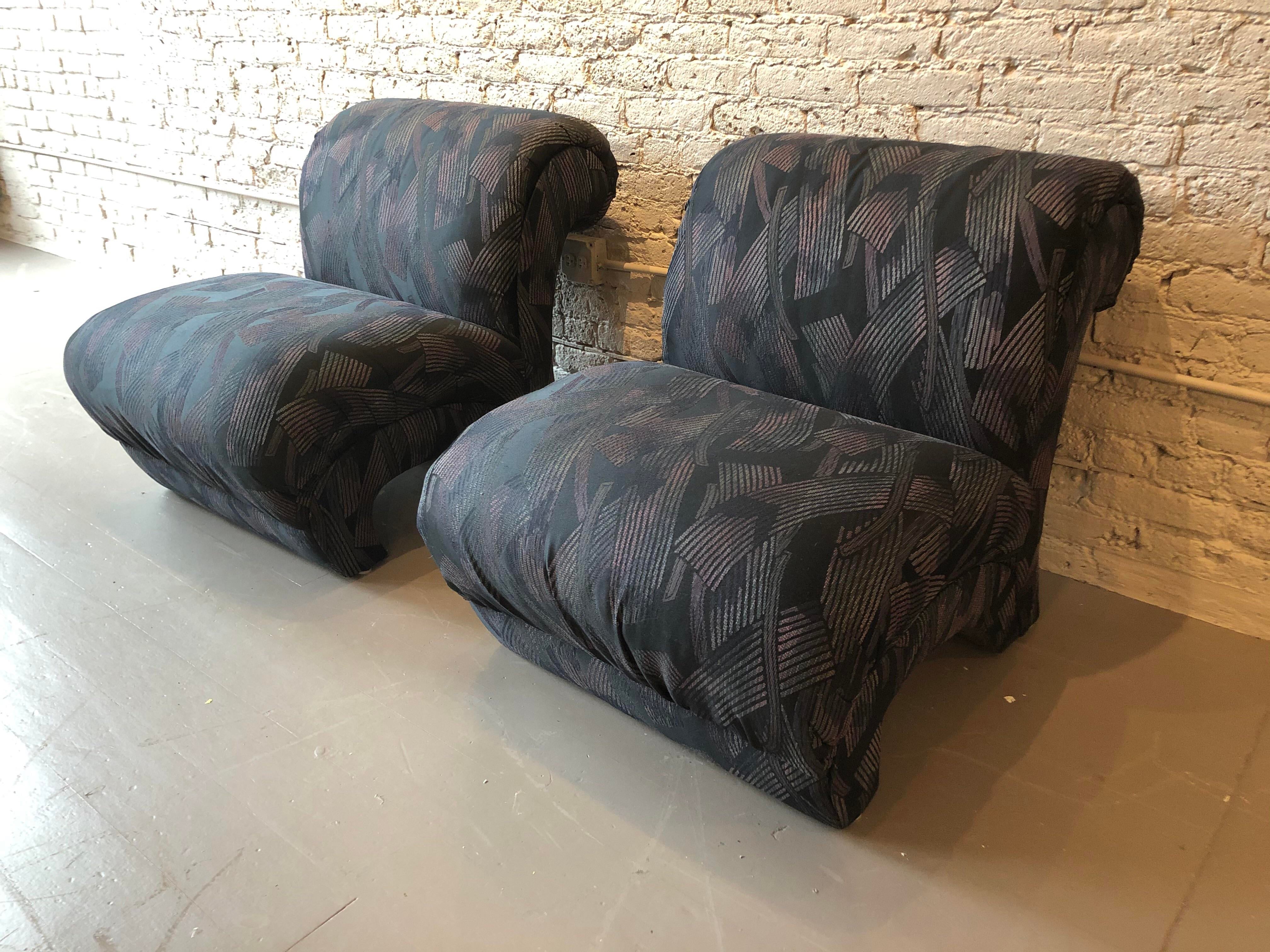 1980s Vintage Postmodern Curved Chairs - a Pair