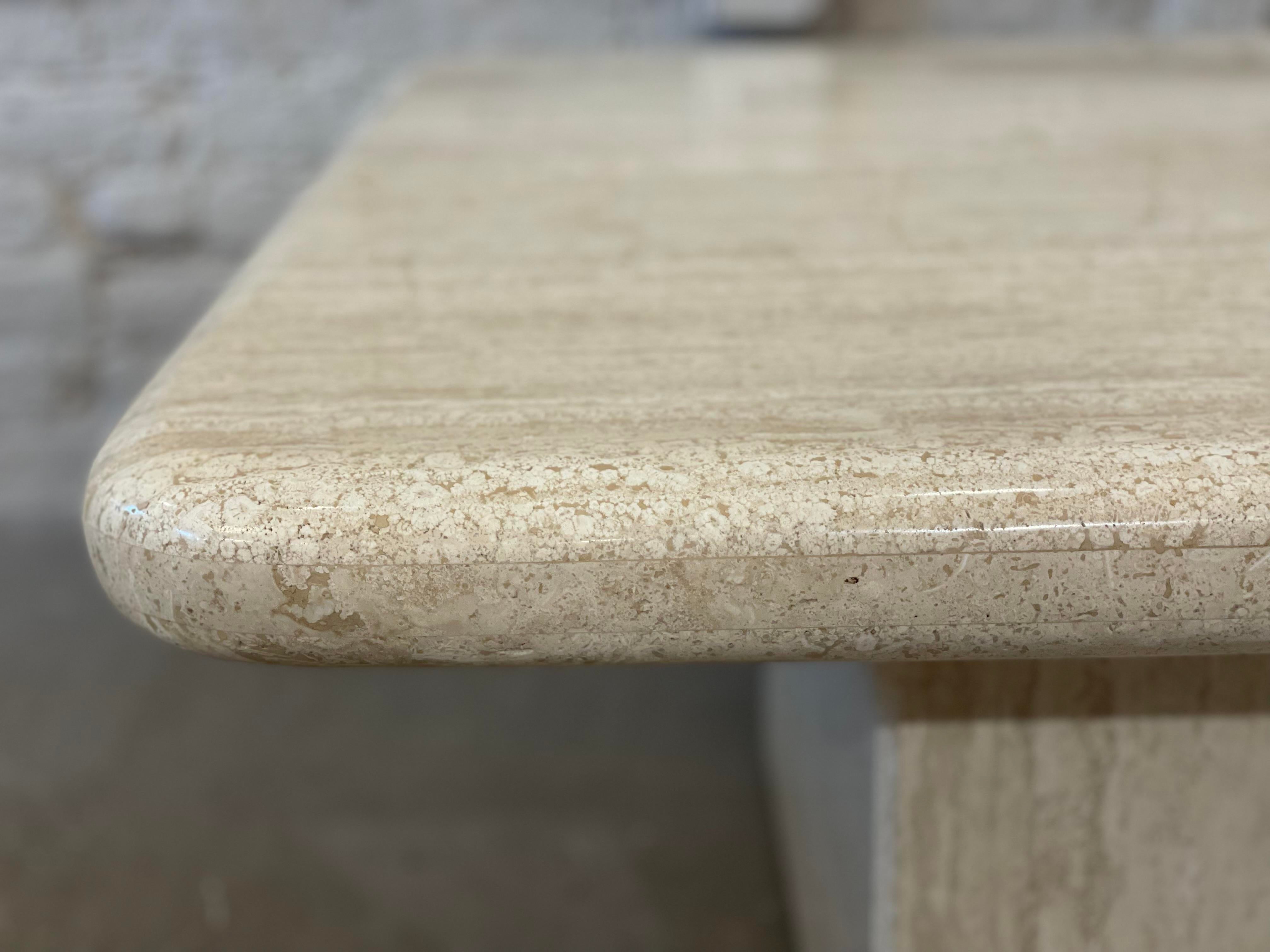 1980s Vintage Postmodern Travertine Rectangle Coffee Table