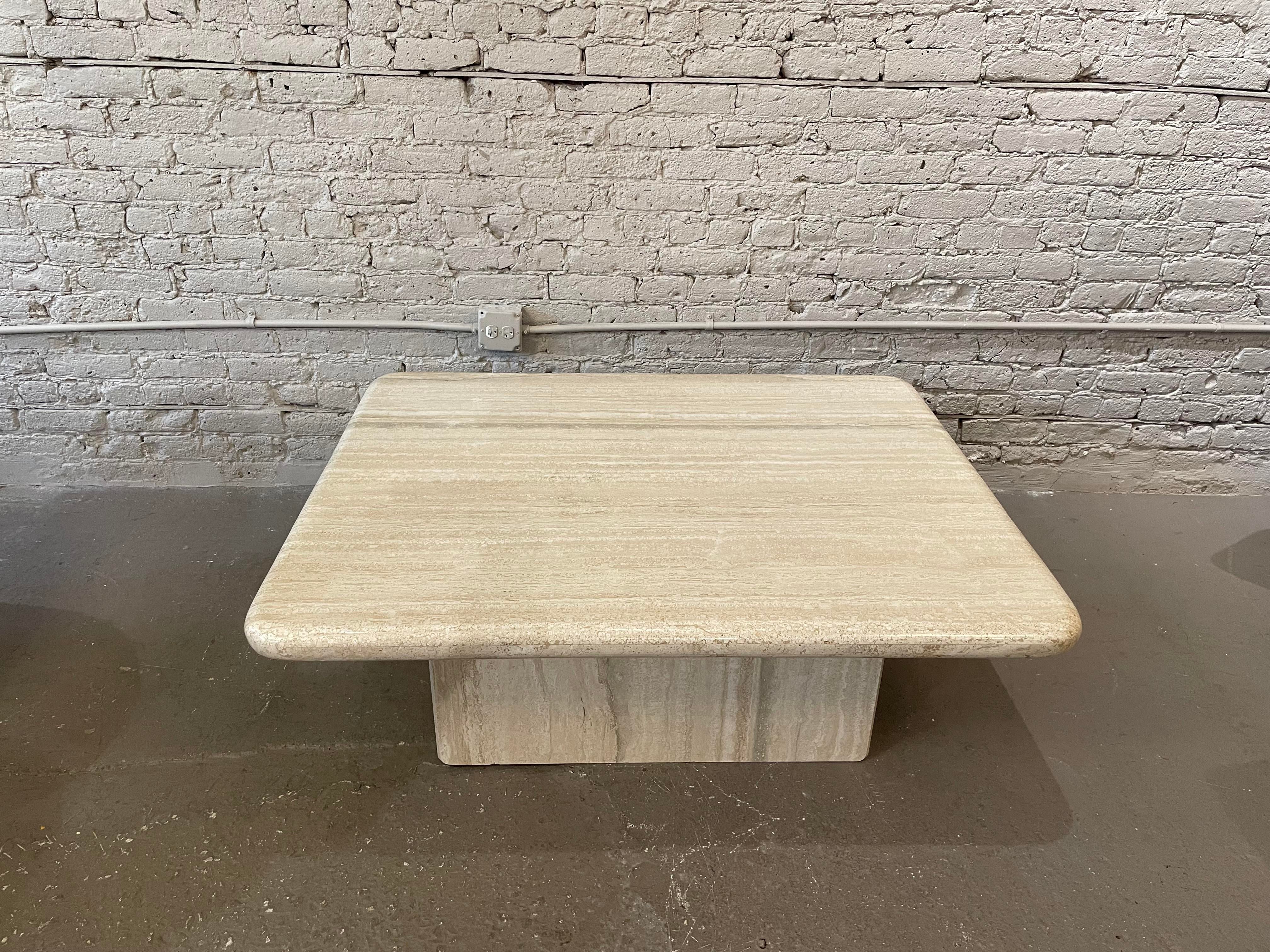 1980s Vintage Postmodern Travertine Rectangle Coffee Table