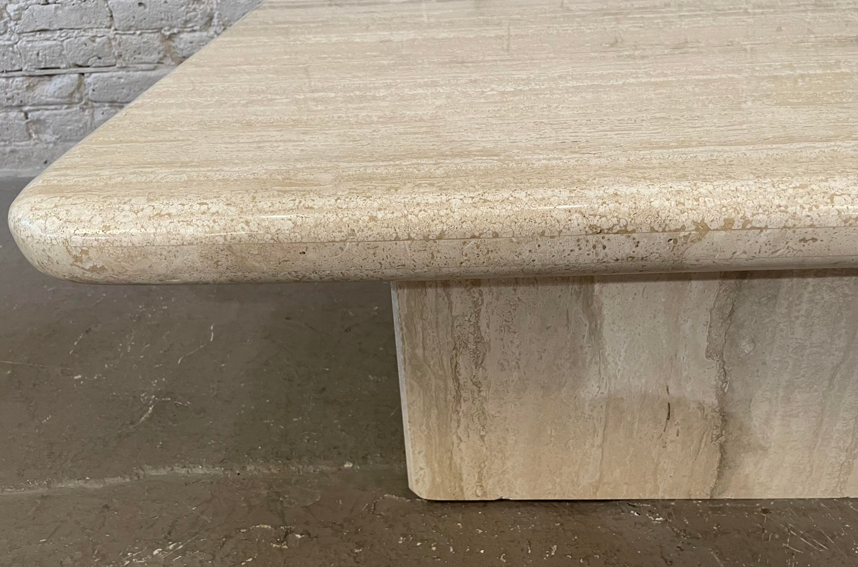 1980s Vintage Postmodern Travertine Rectangle Coffee Table