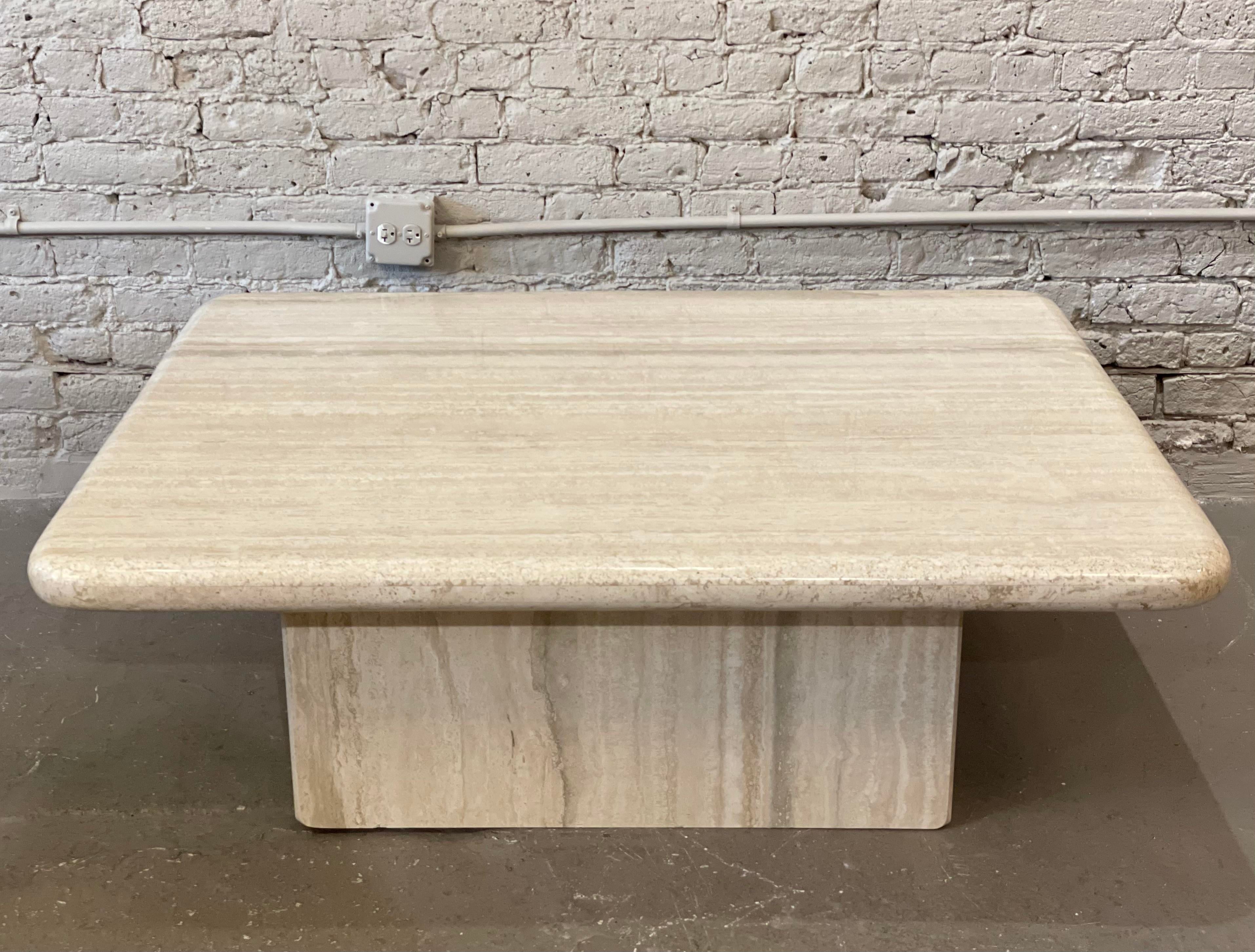 1980s Vintage Postmodern Travertine Rectangle Coffee Table
