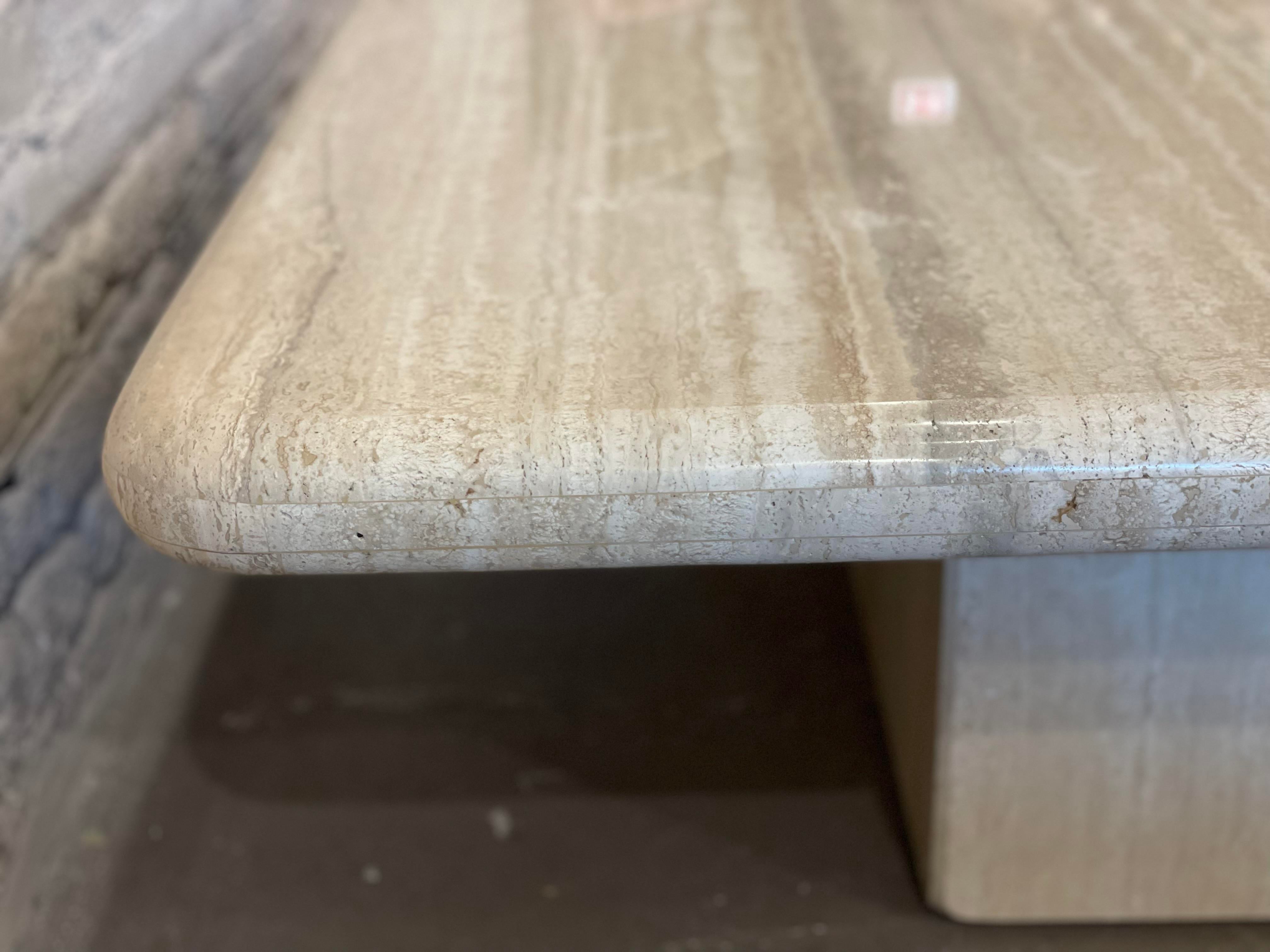 1980s Vintage Postmodern Travertine Rectangle Coffee Table