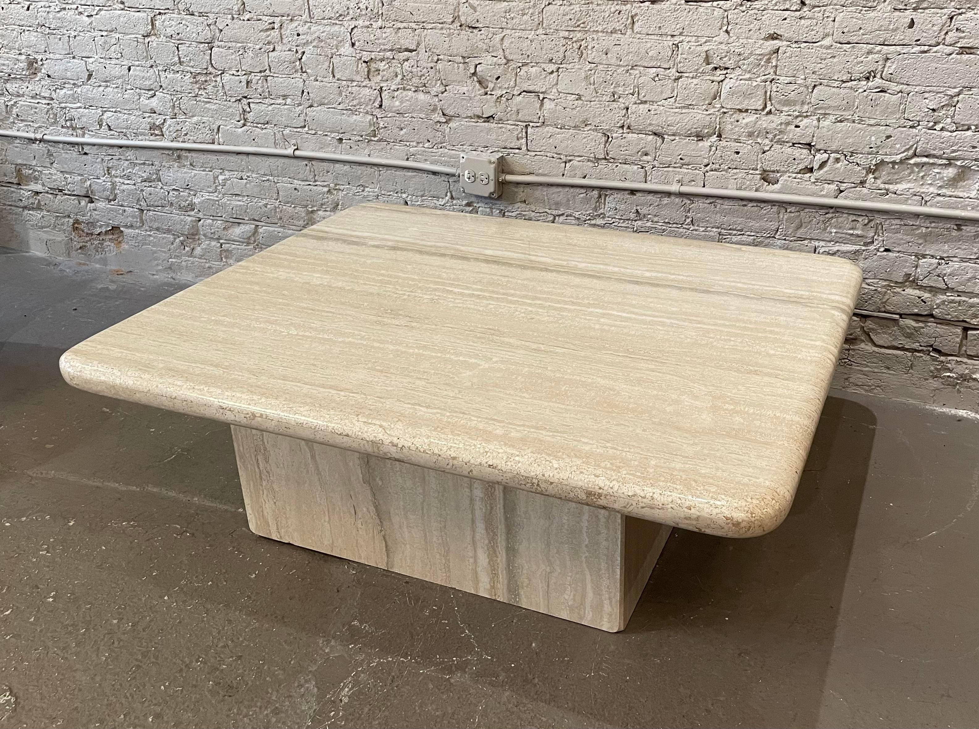 1980s Vintage Postmodern Travertine Rectangle Coffee Table