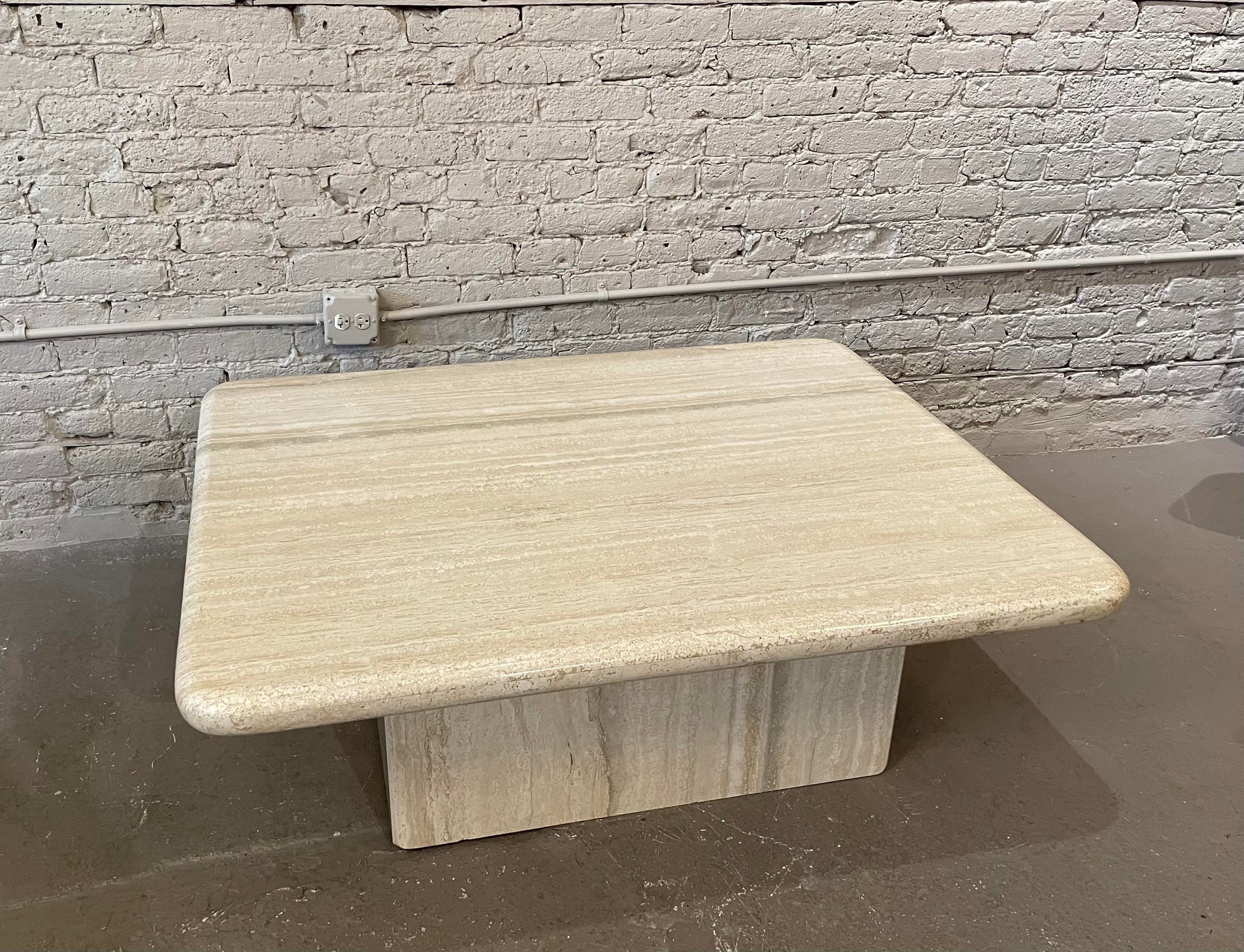 1980s Vintage Postmodern Travertine Rectangle Coffee Table