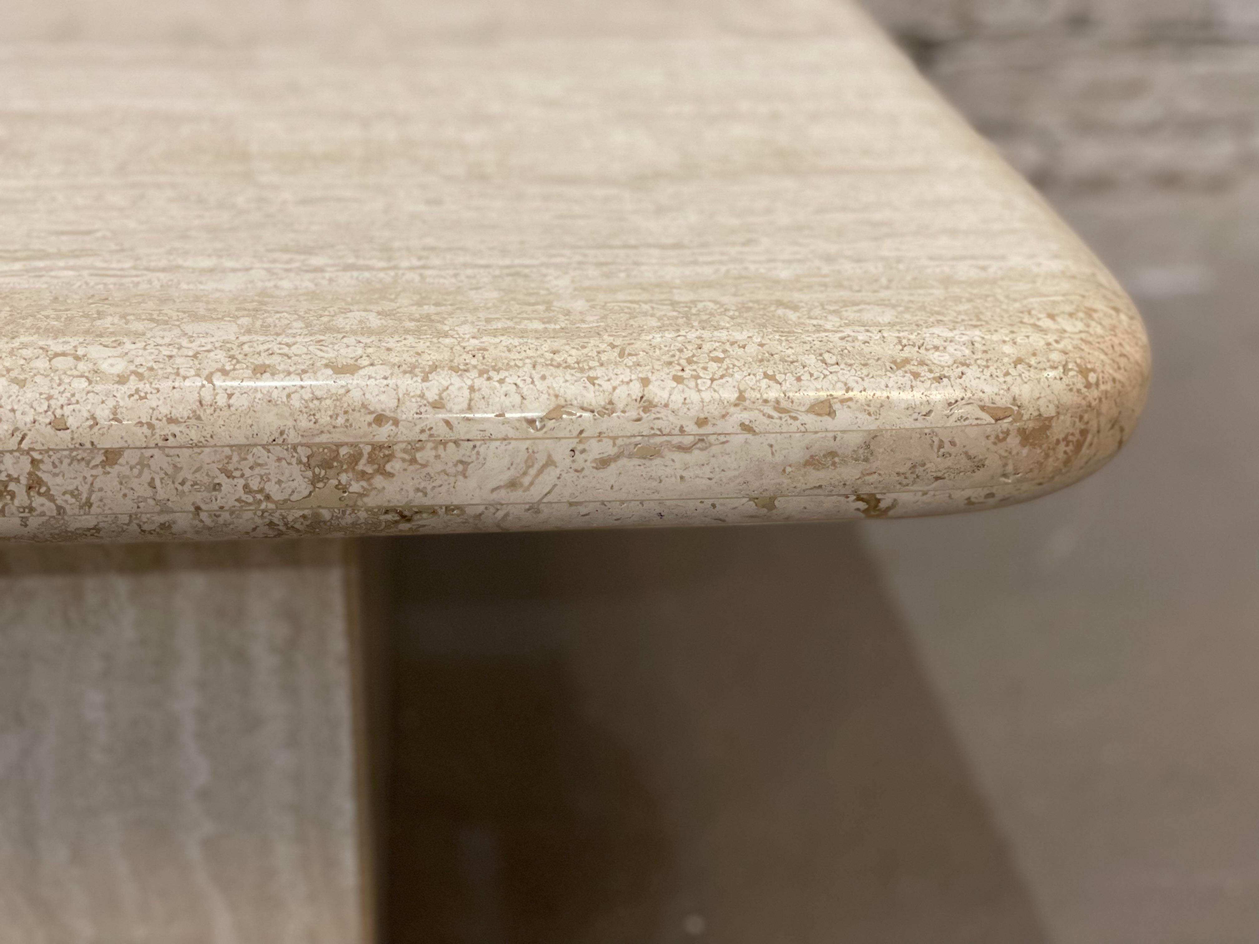 1980s Vintage Postmodern Travertine Rectangle Coffee Table