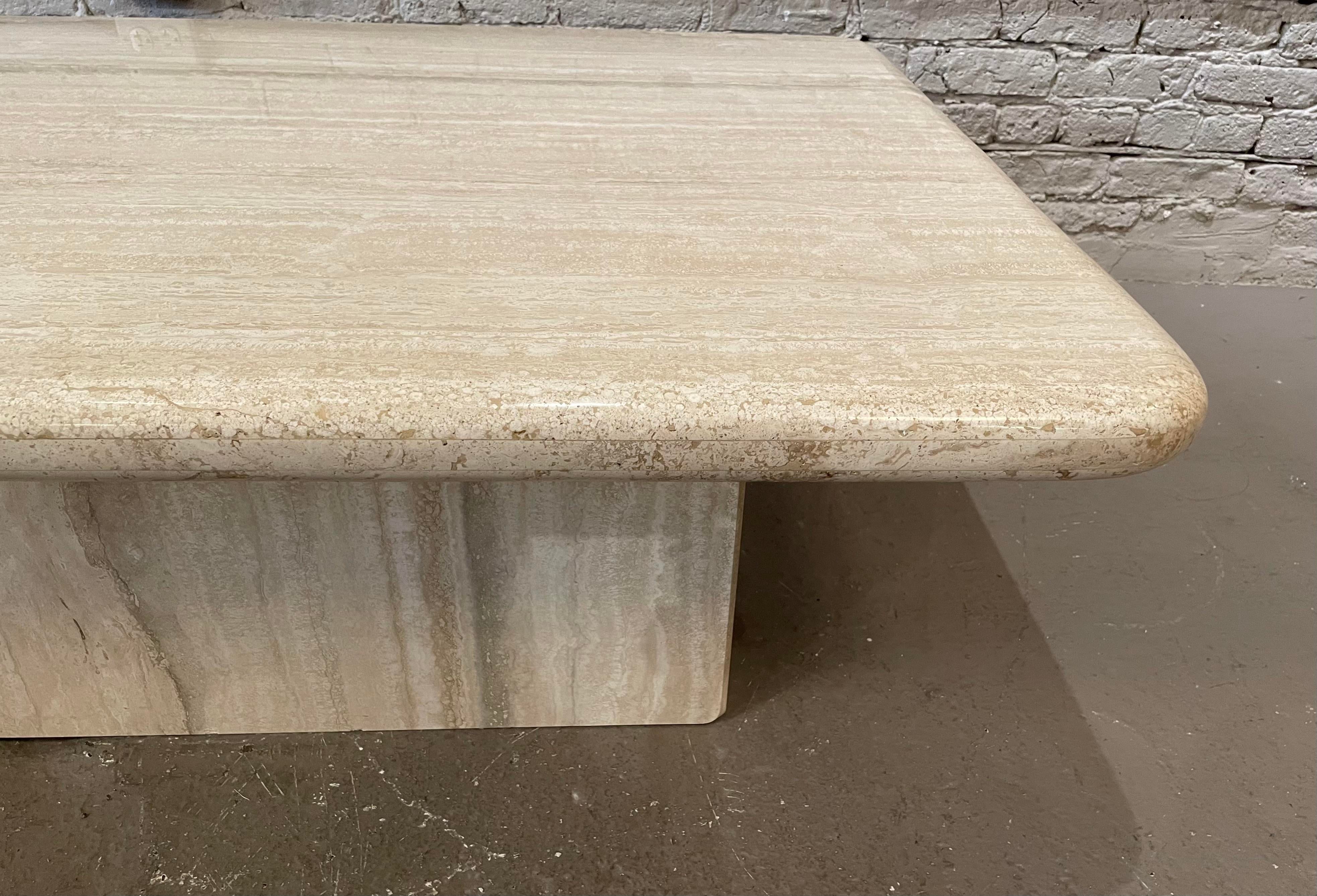 1980s Vintage Postmodern Travertine Rectangle Coffee Table