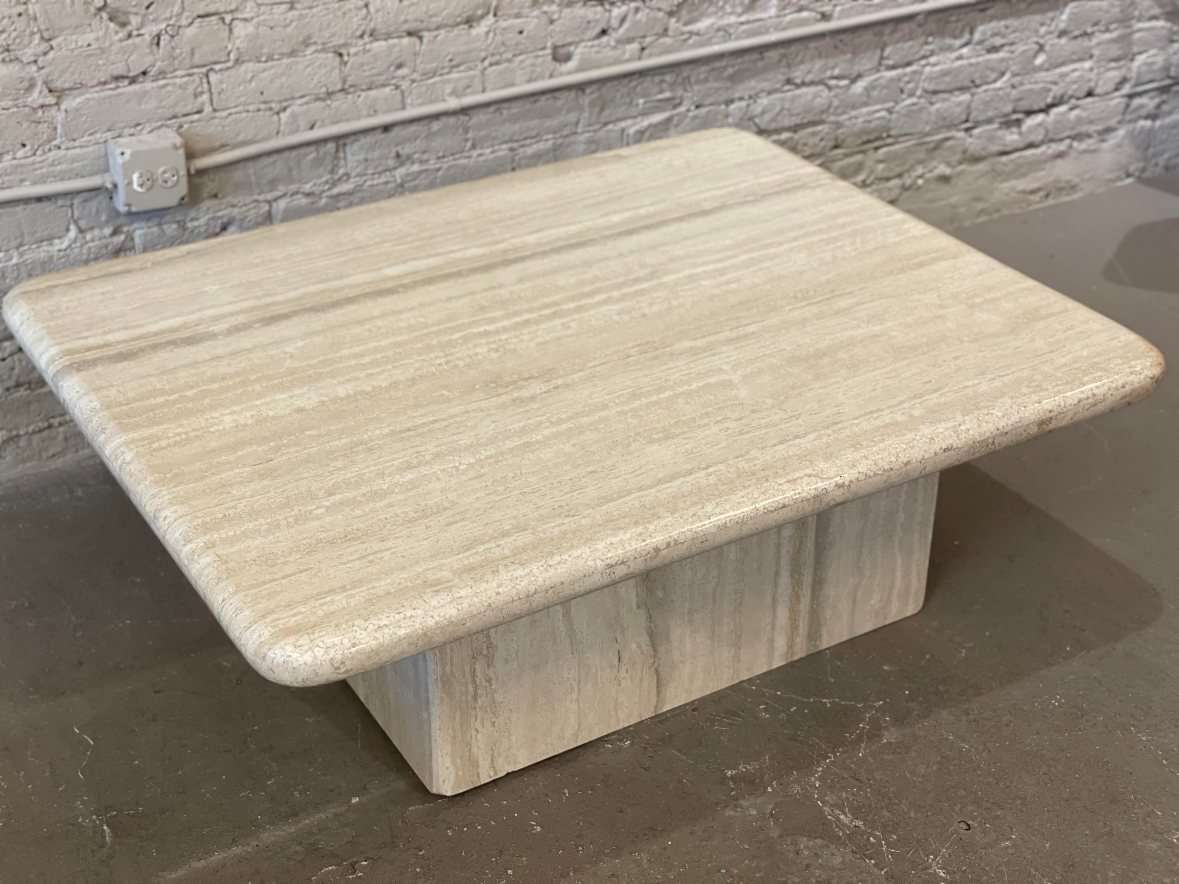 1980s Vintage Postmodern Travertine Rectangle Coffee Table