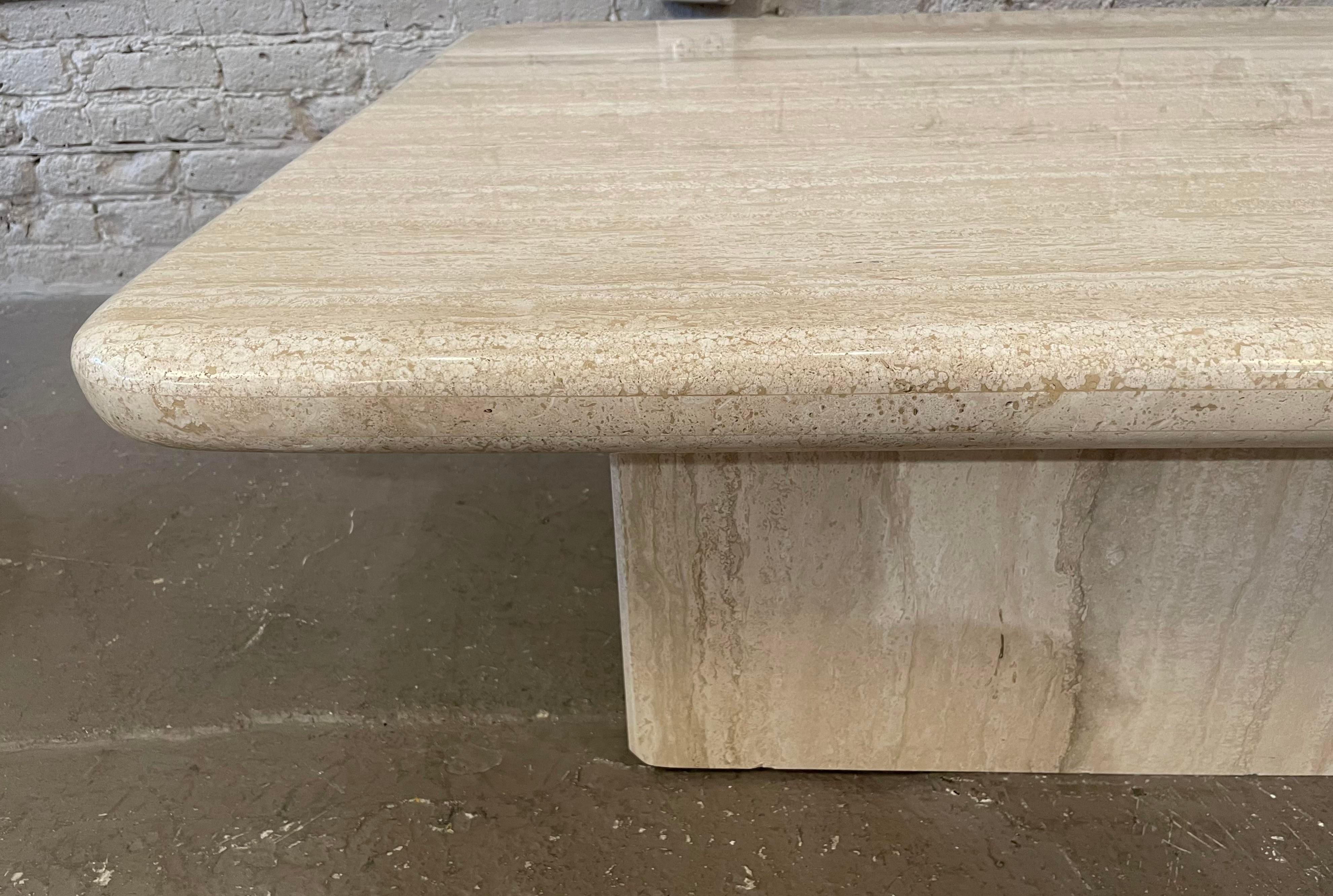 1980s Vintage Postmodern Travertine Rectangle Coffee Table